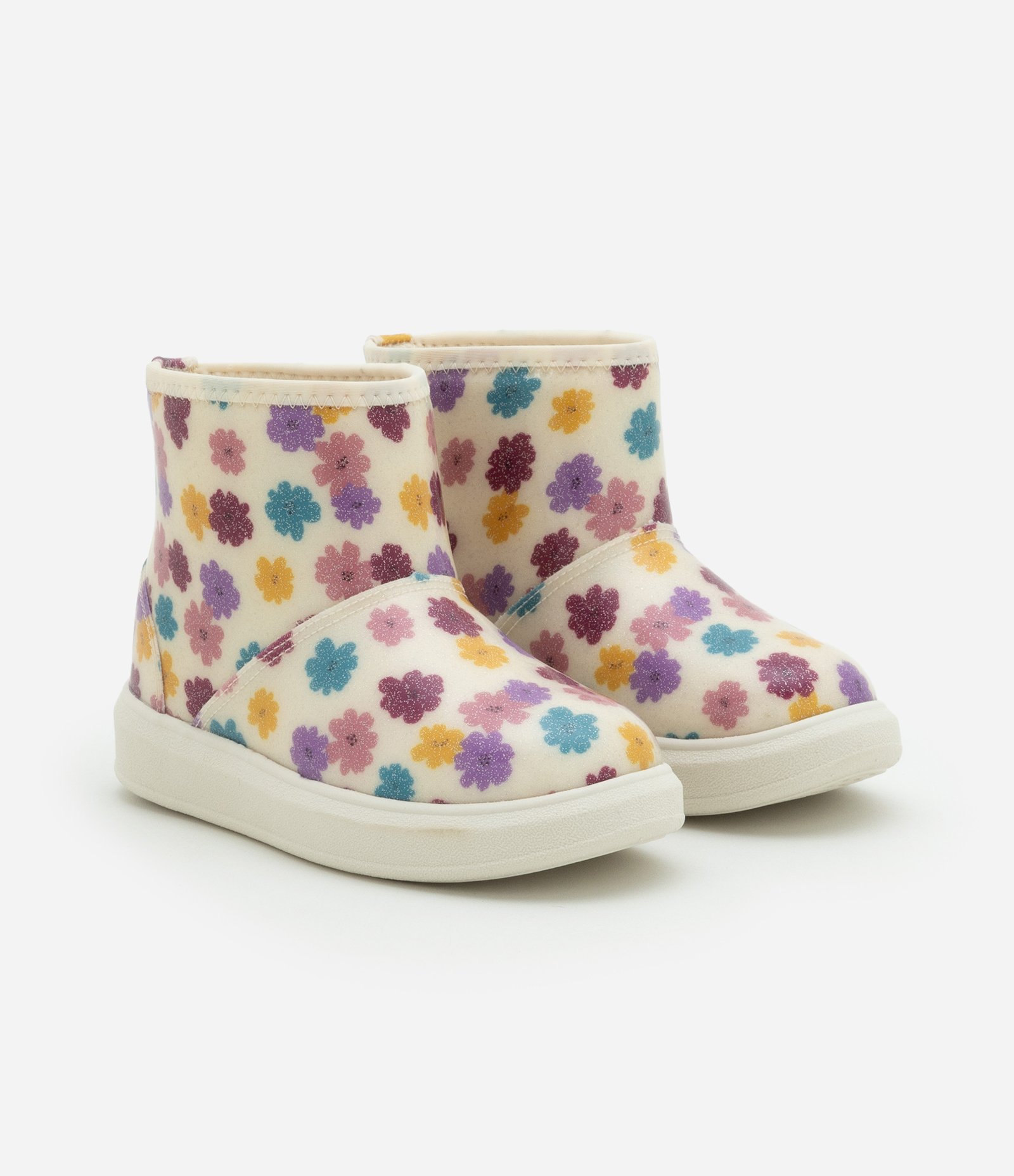 Bota Infantil com Forro Peludinho e Estampa Floral - Tam 20 ao 30 Multicores 1