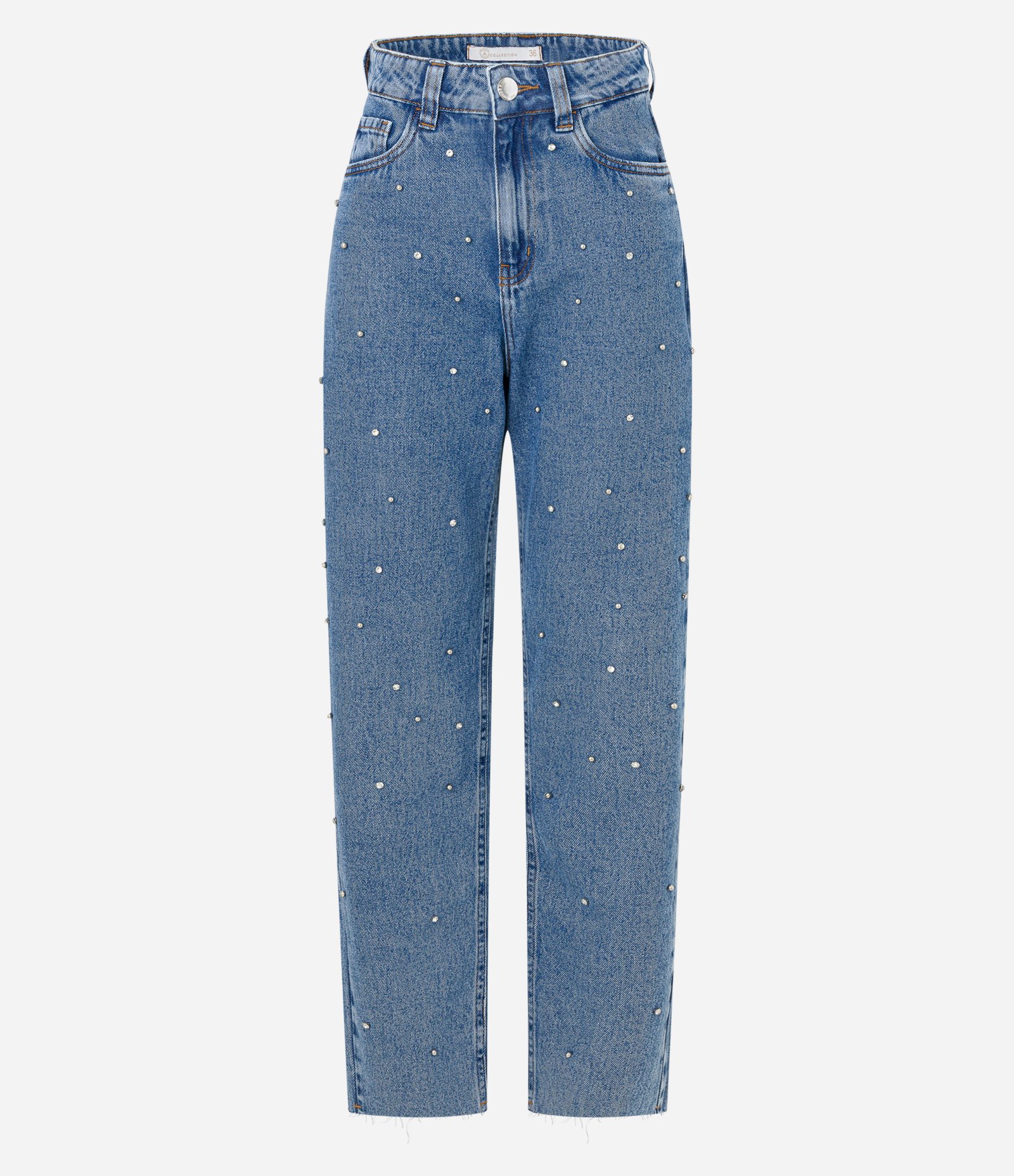 Calça Mom Jeans com Brilhos Aplicados Azul 5