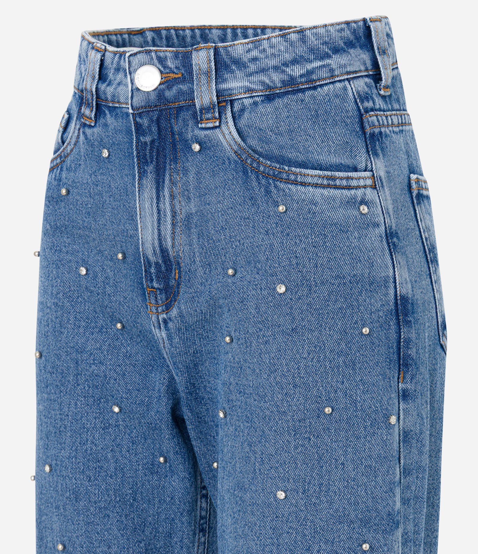 Calça Mom Jeans com Brilhos Aplicados Azul 6