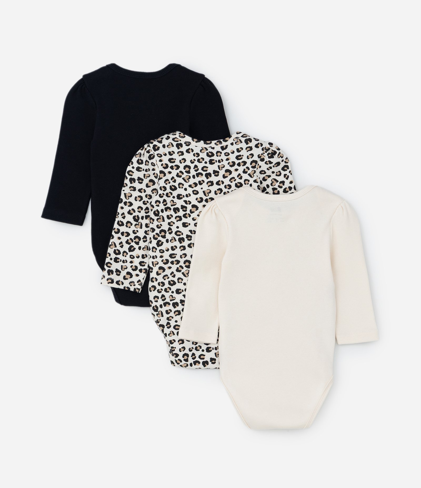 Kit 03 Bodies Infantis com Estampa Oncinha - Tam RN a 18 meses Preto/Bege 2