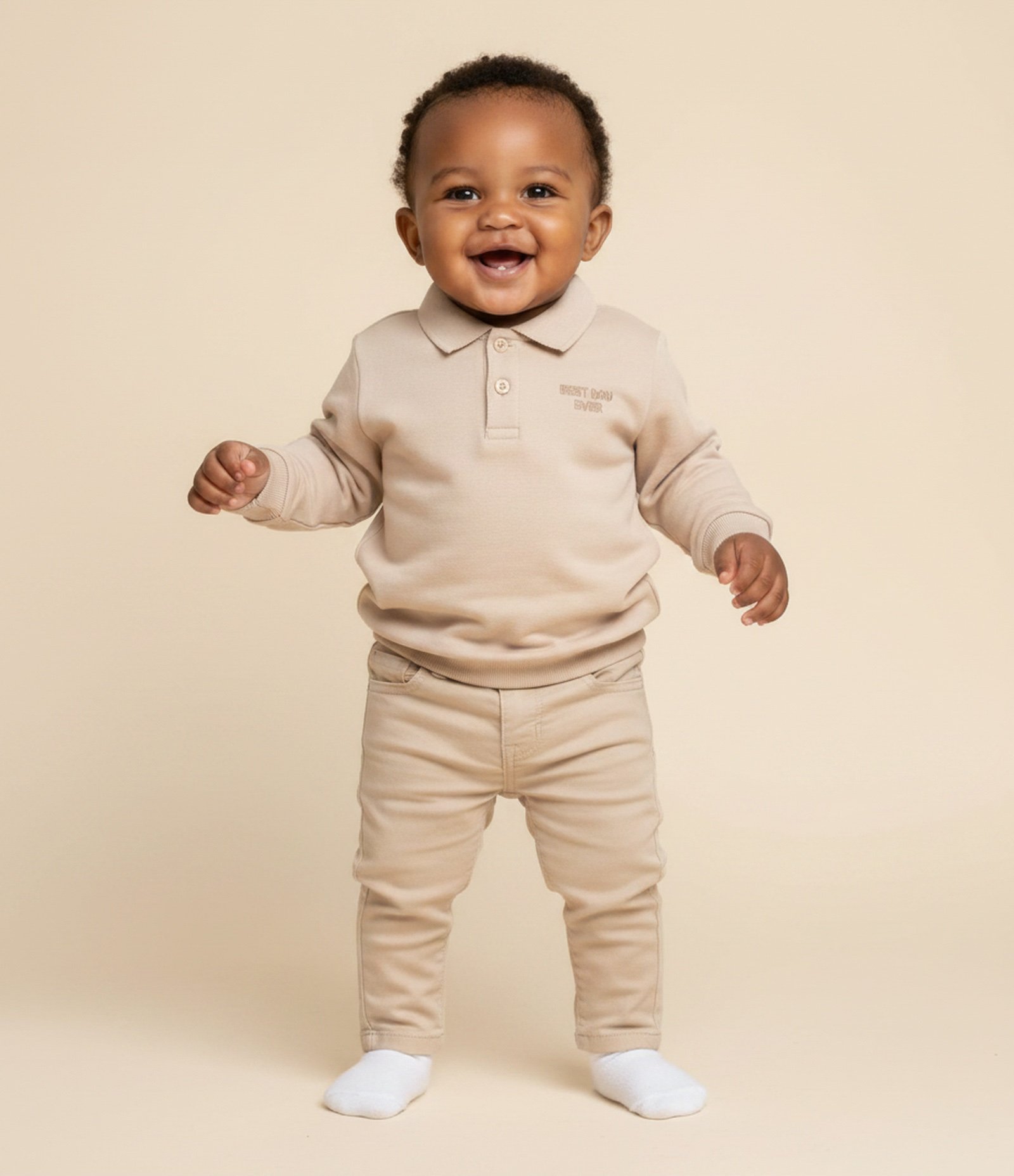 Calça Casual Infantil em Sarja - Tam 0 a 18 meses Bege 1