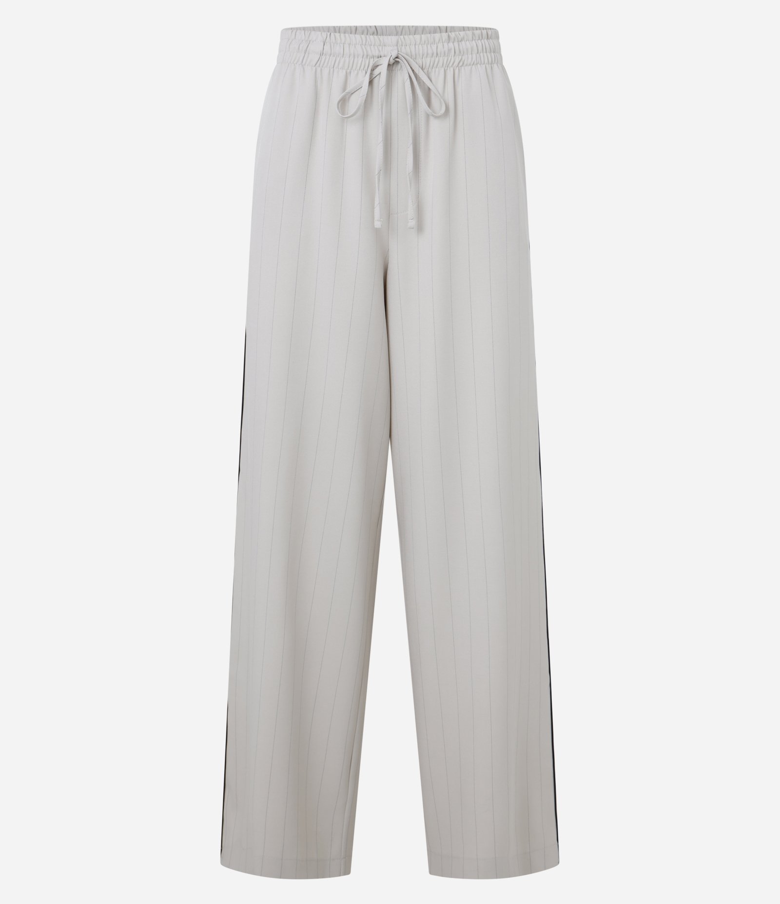 Calça Reto Alfaiatada com Riscas de Giz e Contraste Lateral Bege 6