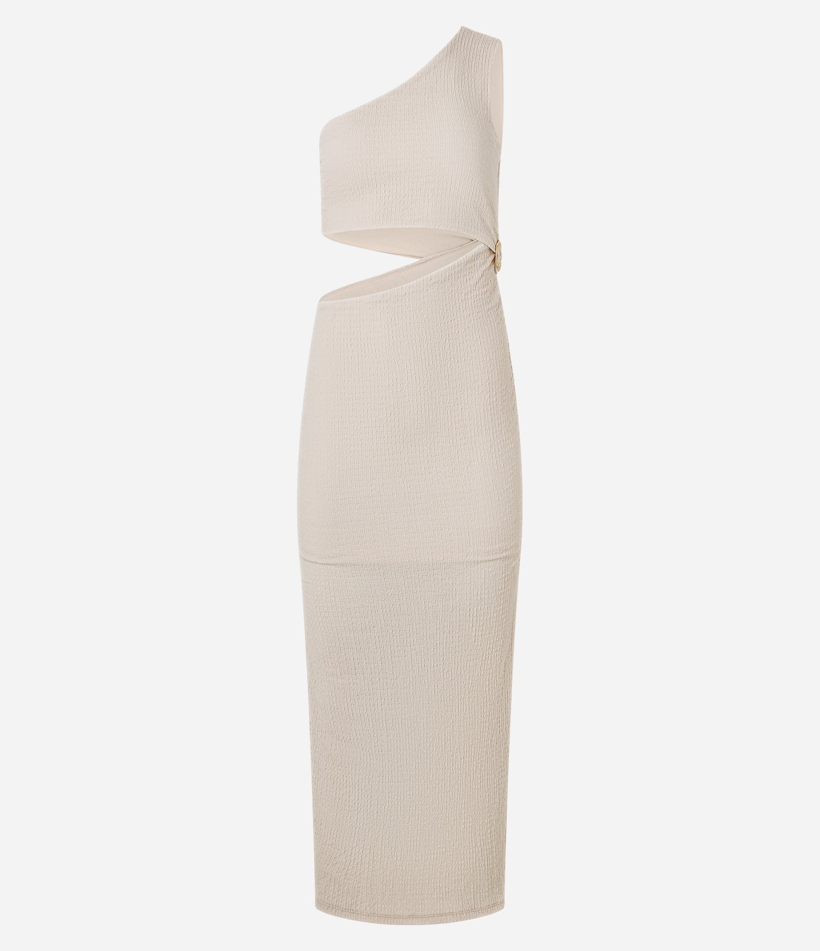 Vestido New Midi com Textura e Recorte Cut Out Bege 4
