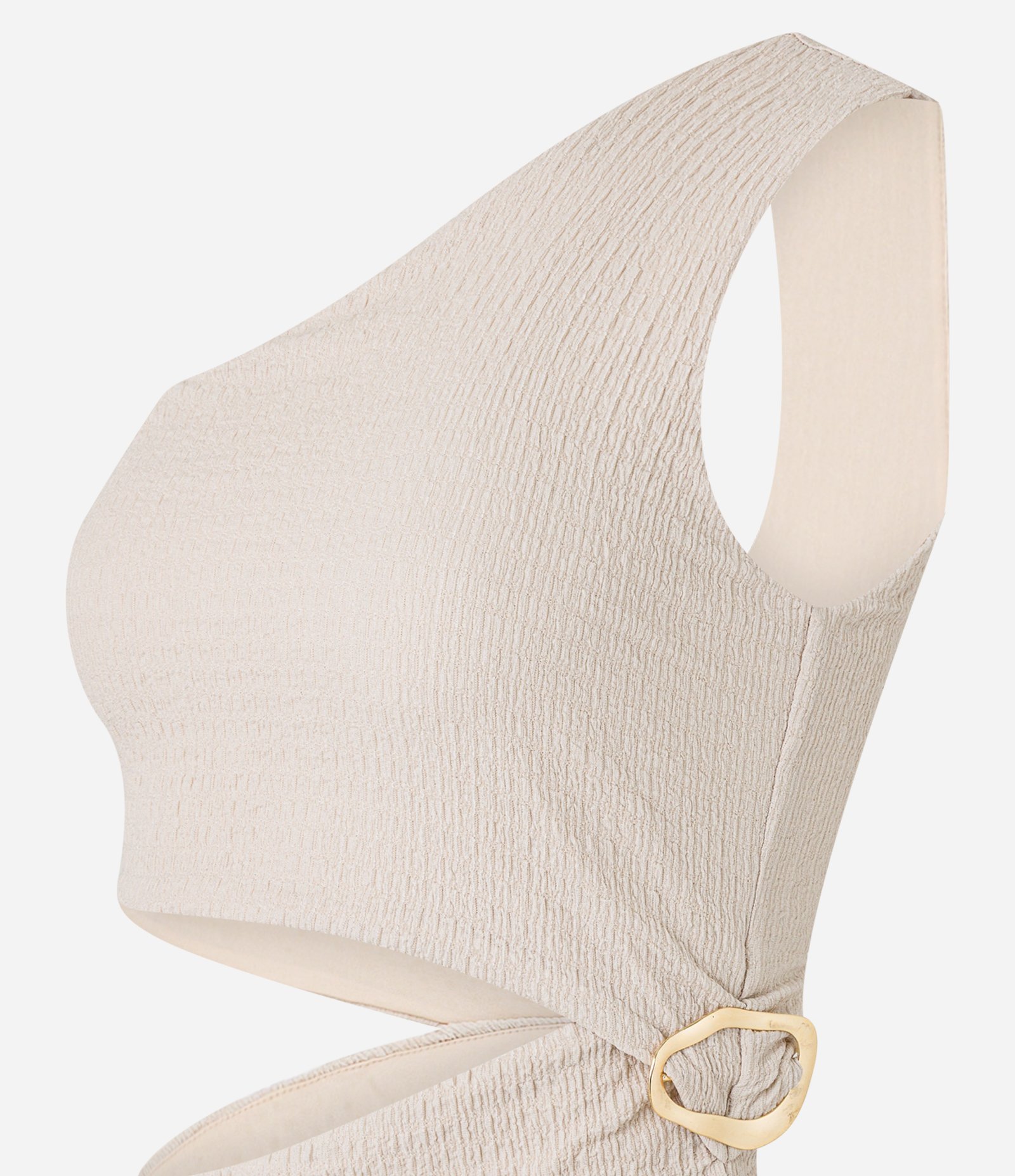 Vestido New Midi com Textura e Recorte Cut Out Bege 5