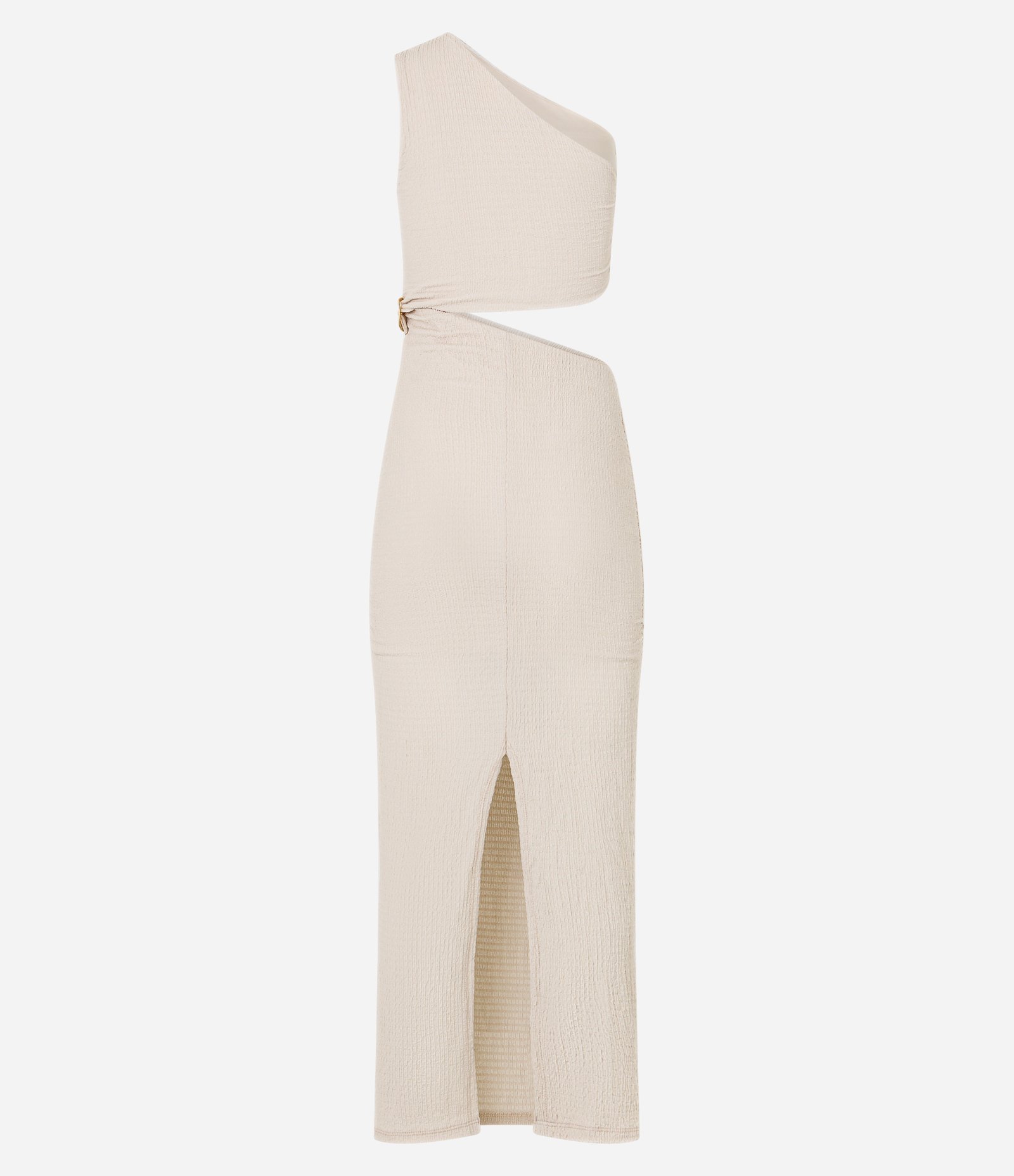 Vestido New Midi com Textura e Recorte Cut Out Bege 6
