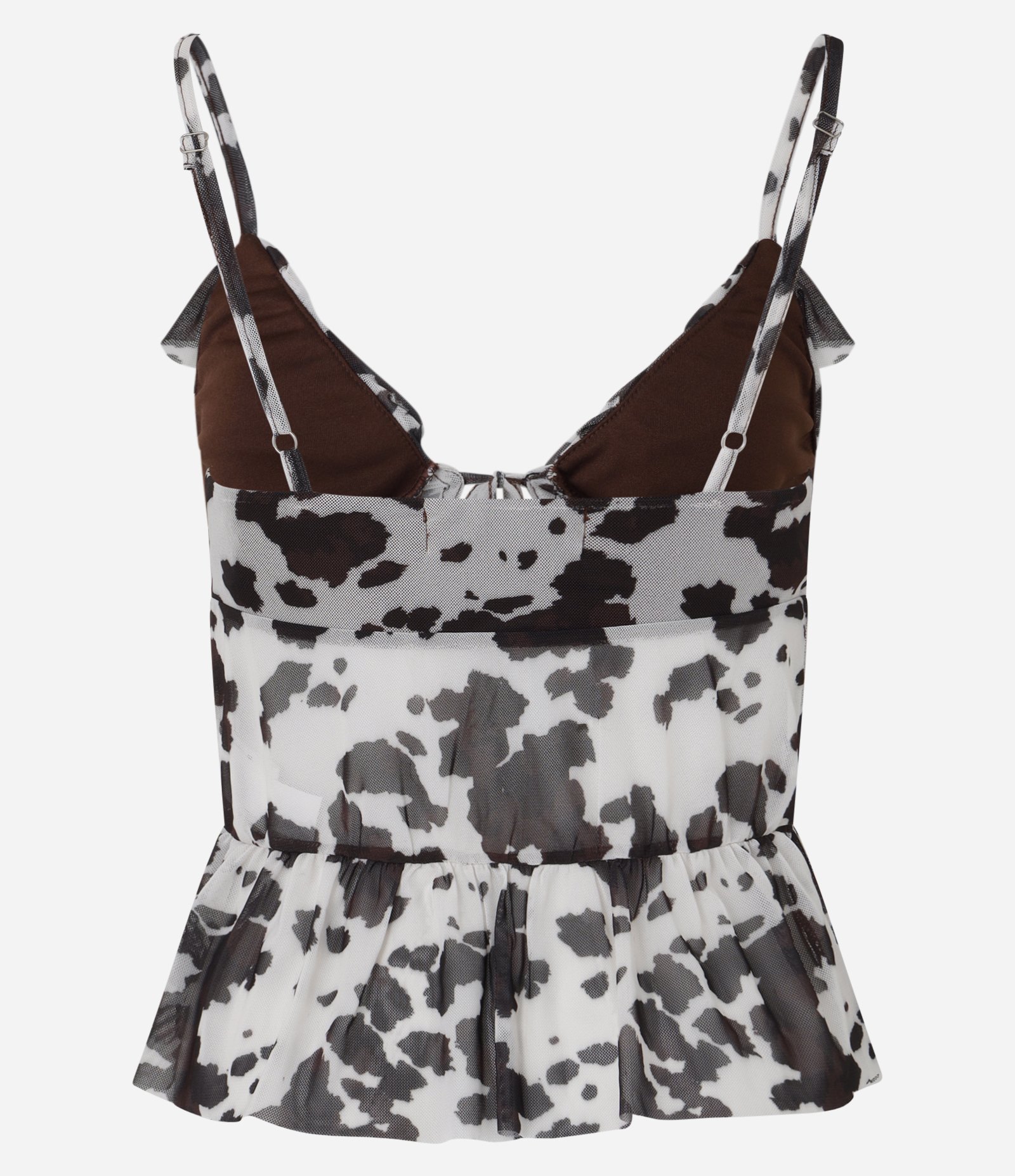 Blusa em Tule Animal Print com Babadinhos e Amarração Branco/Preto 6