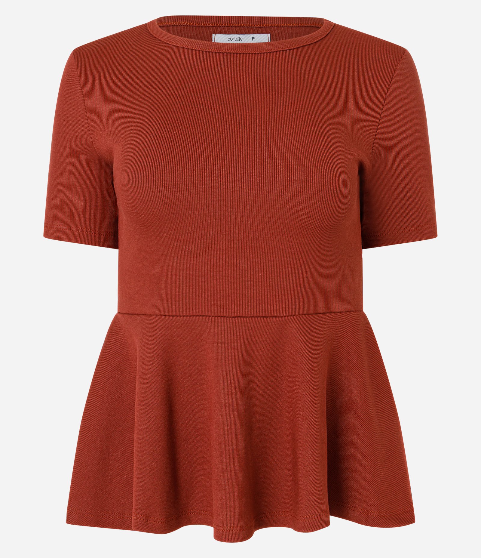 Blusa Peplum em Ribana com Babado na Barra Marrom 4