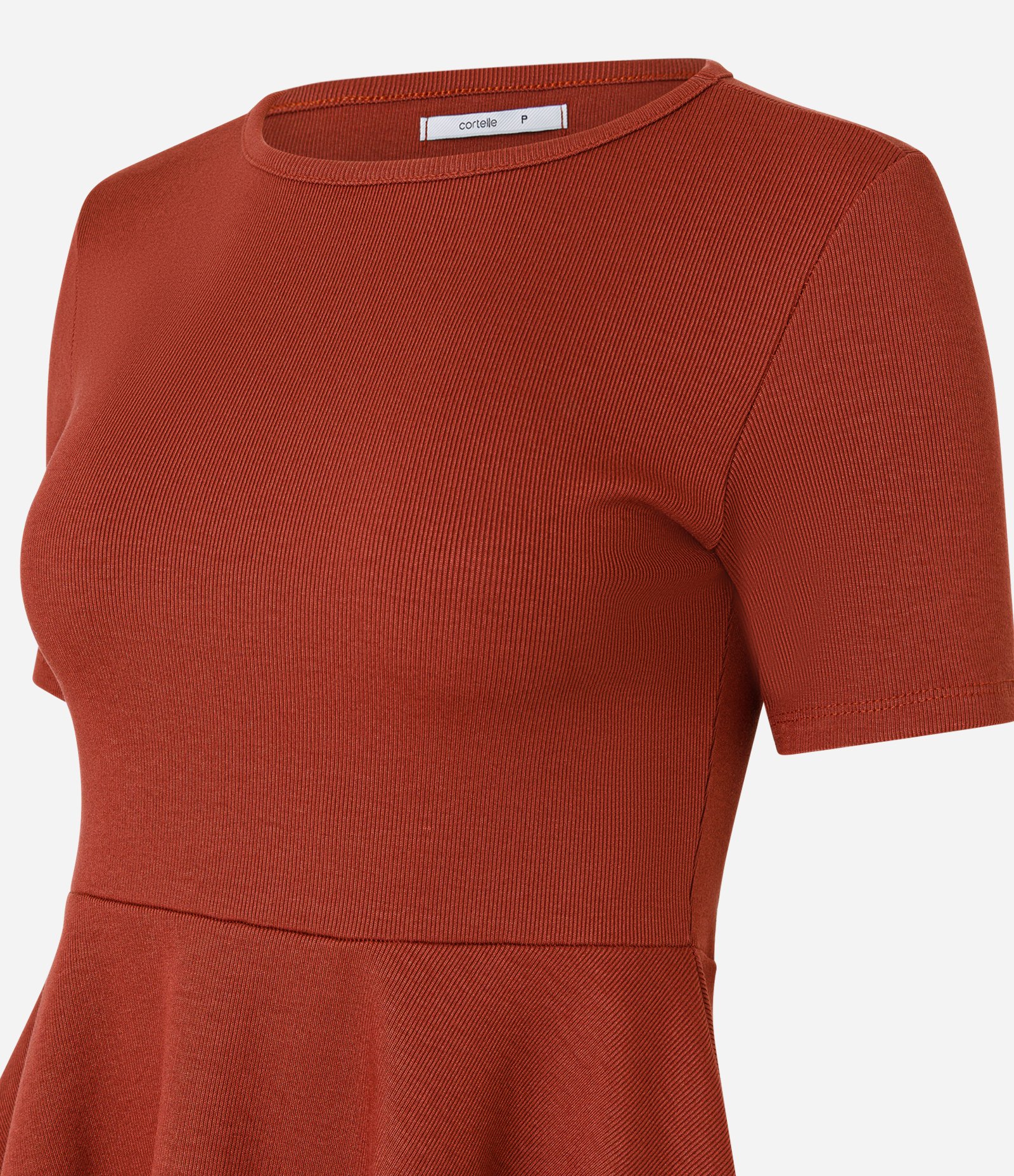 Blusa Peplum em Ribana com Babado na Barra Marrom 5