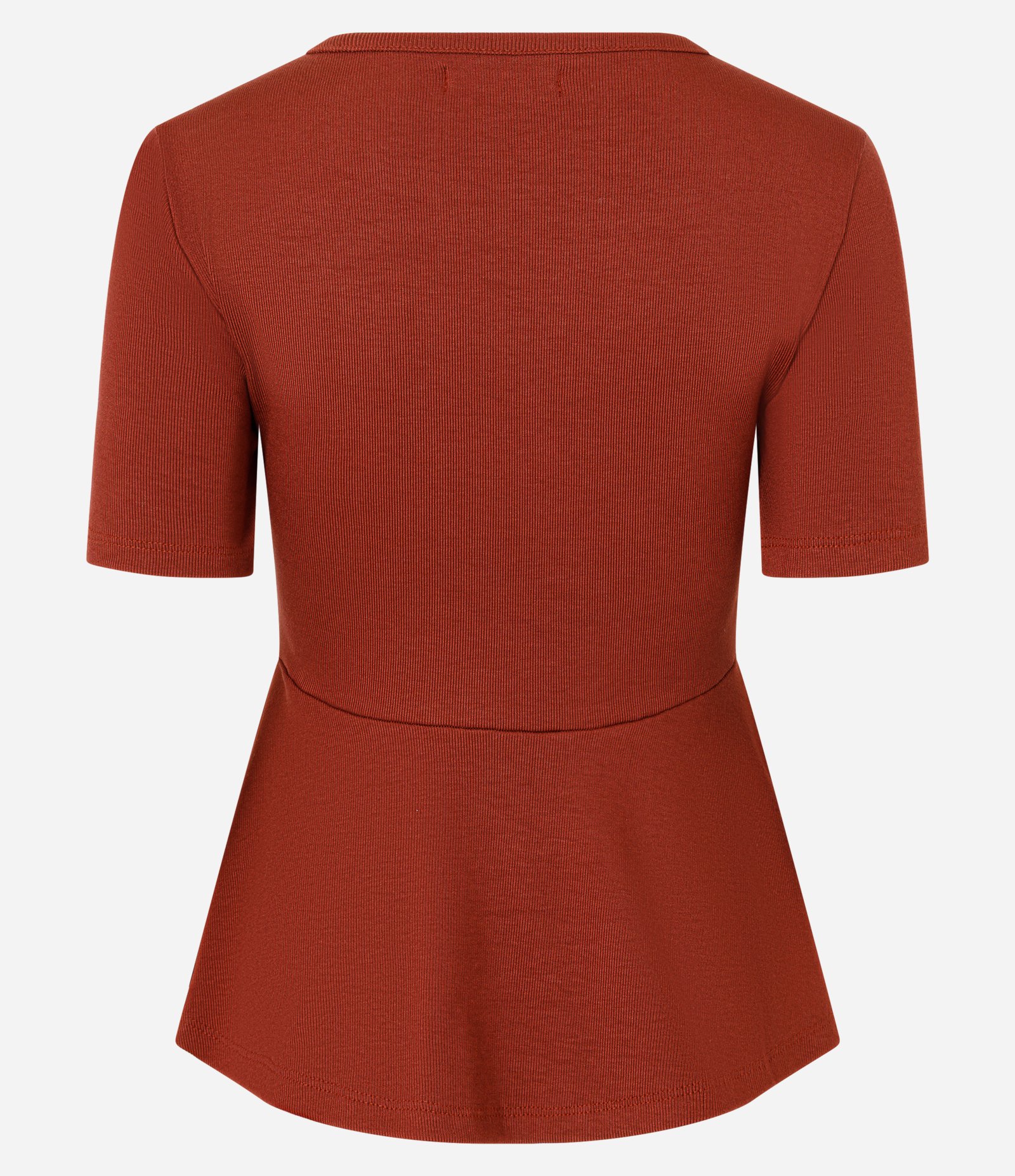 Blusa Peplum em Ribana com Babado na Barra Marrom 6