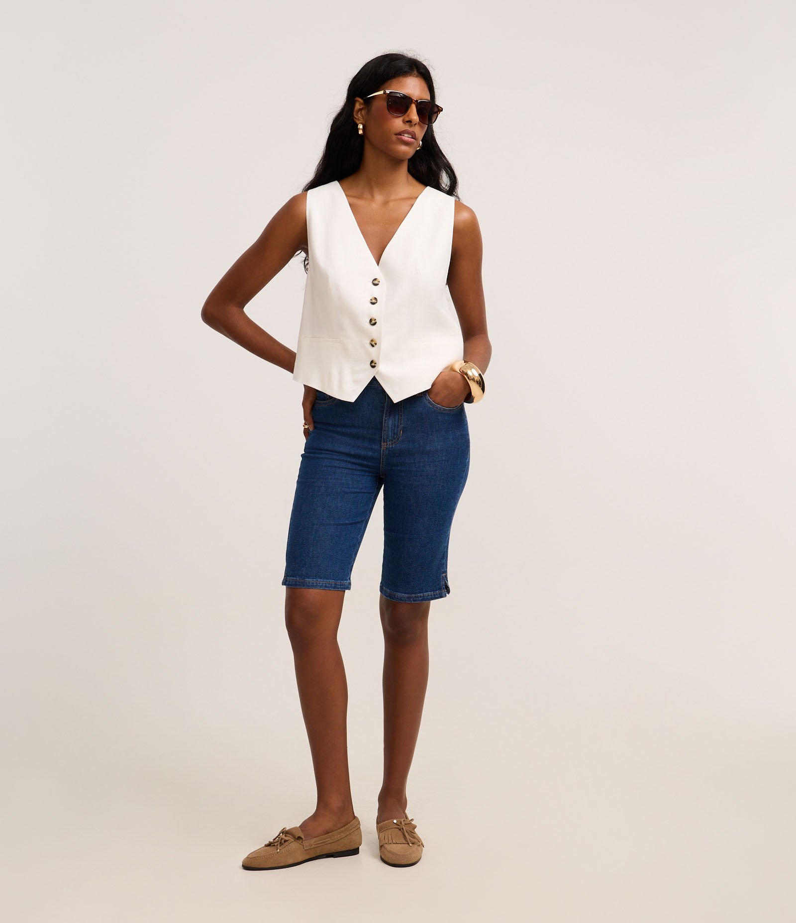 Bermuda New Ciclista em Jeans Azul Médio 1