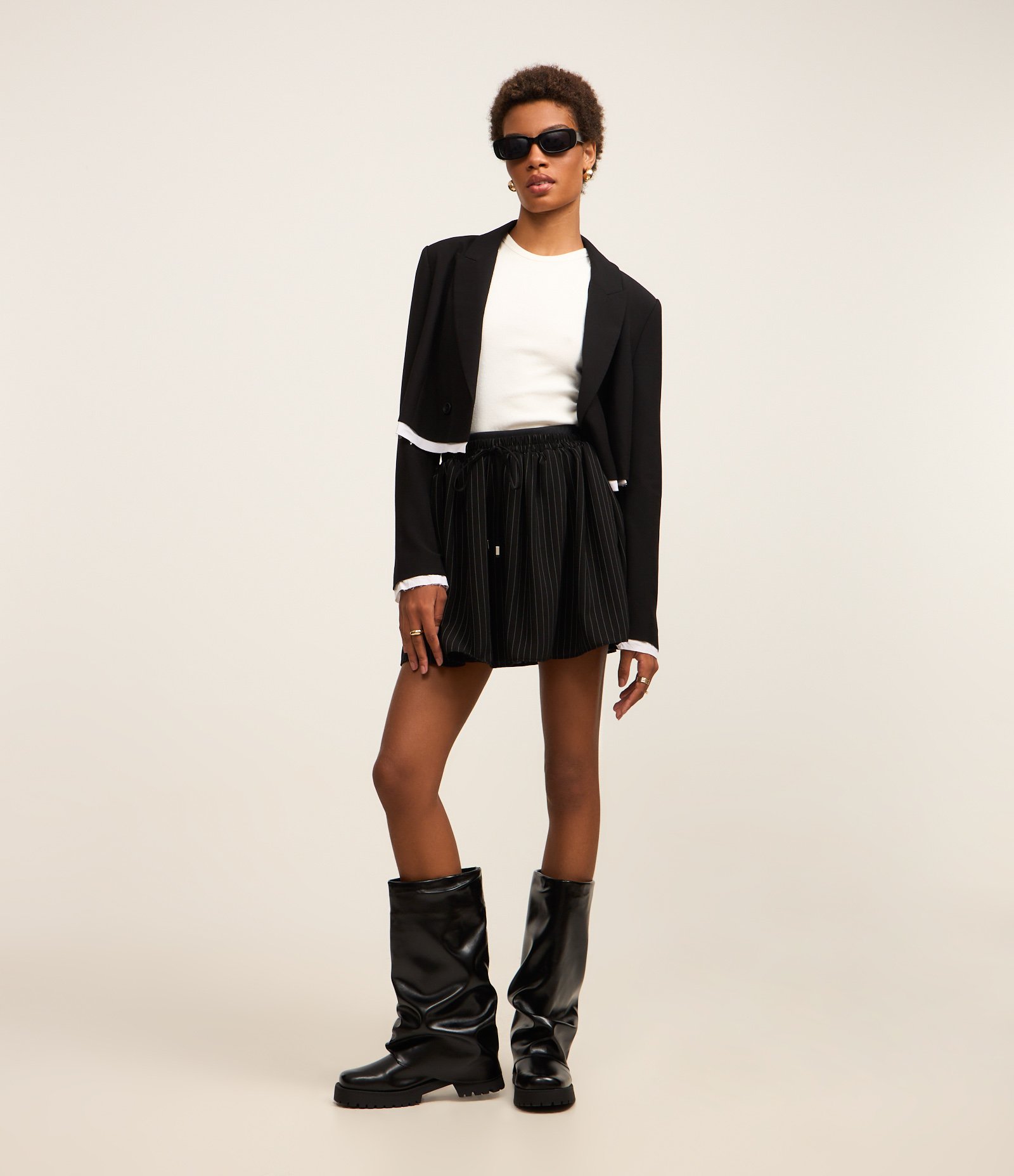 Saia Godê em Alfaiataria com Cós Sobreposto Cinza Chumbo 1