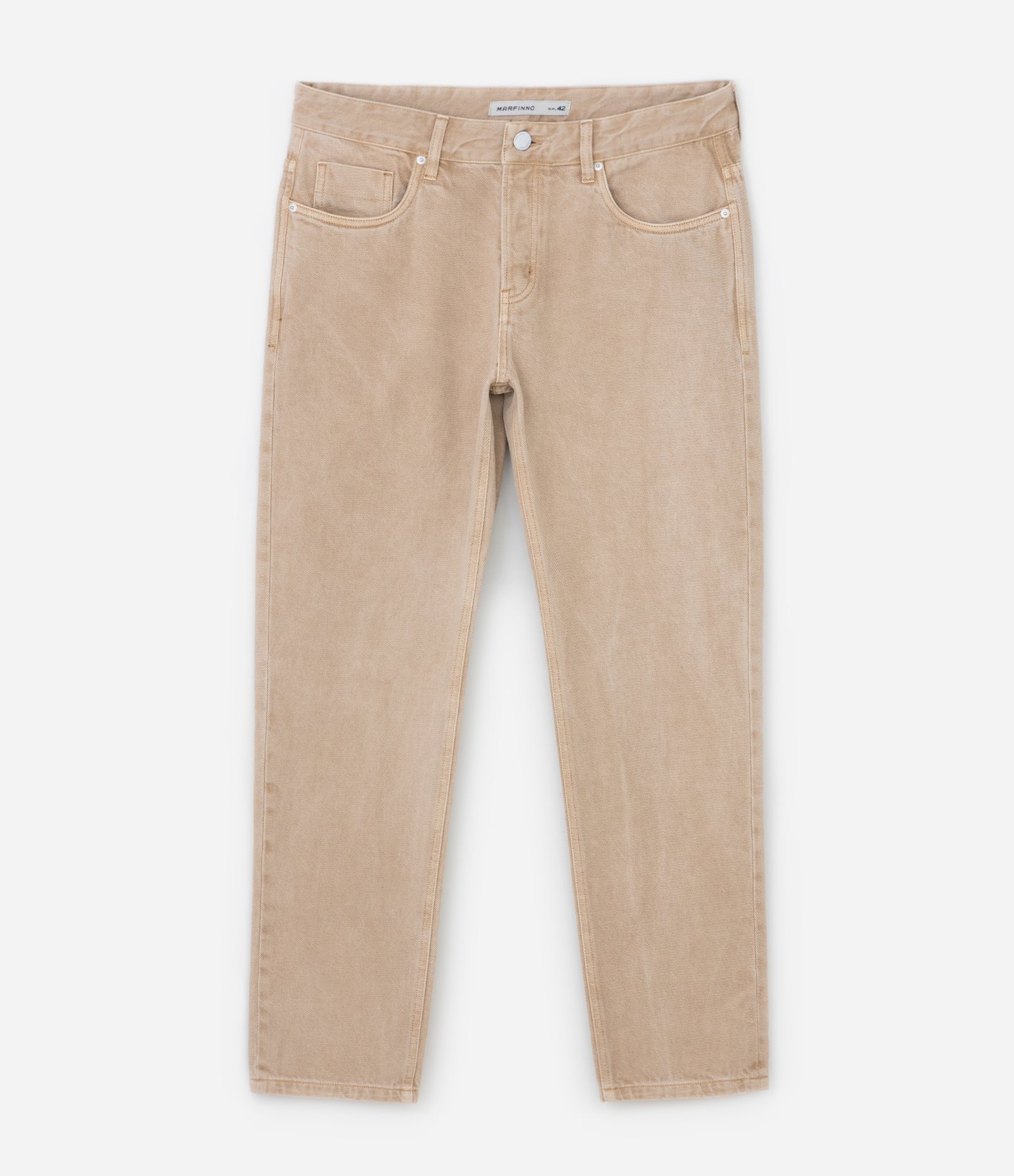 Calça Jeans Slim com Lavagem Estonada Bege 5