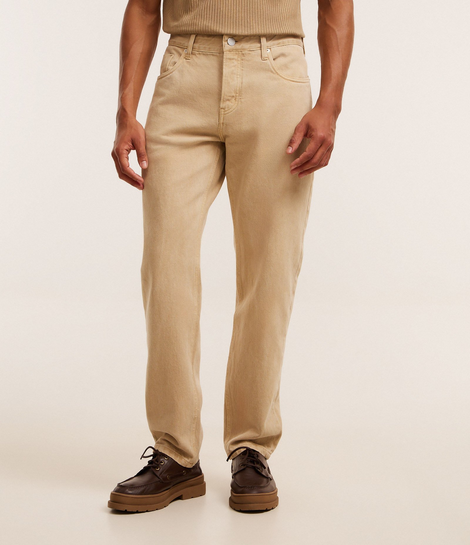 Calça Jeans Slim com Lavagem Estonada Bege 2