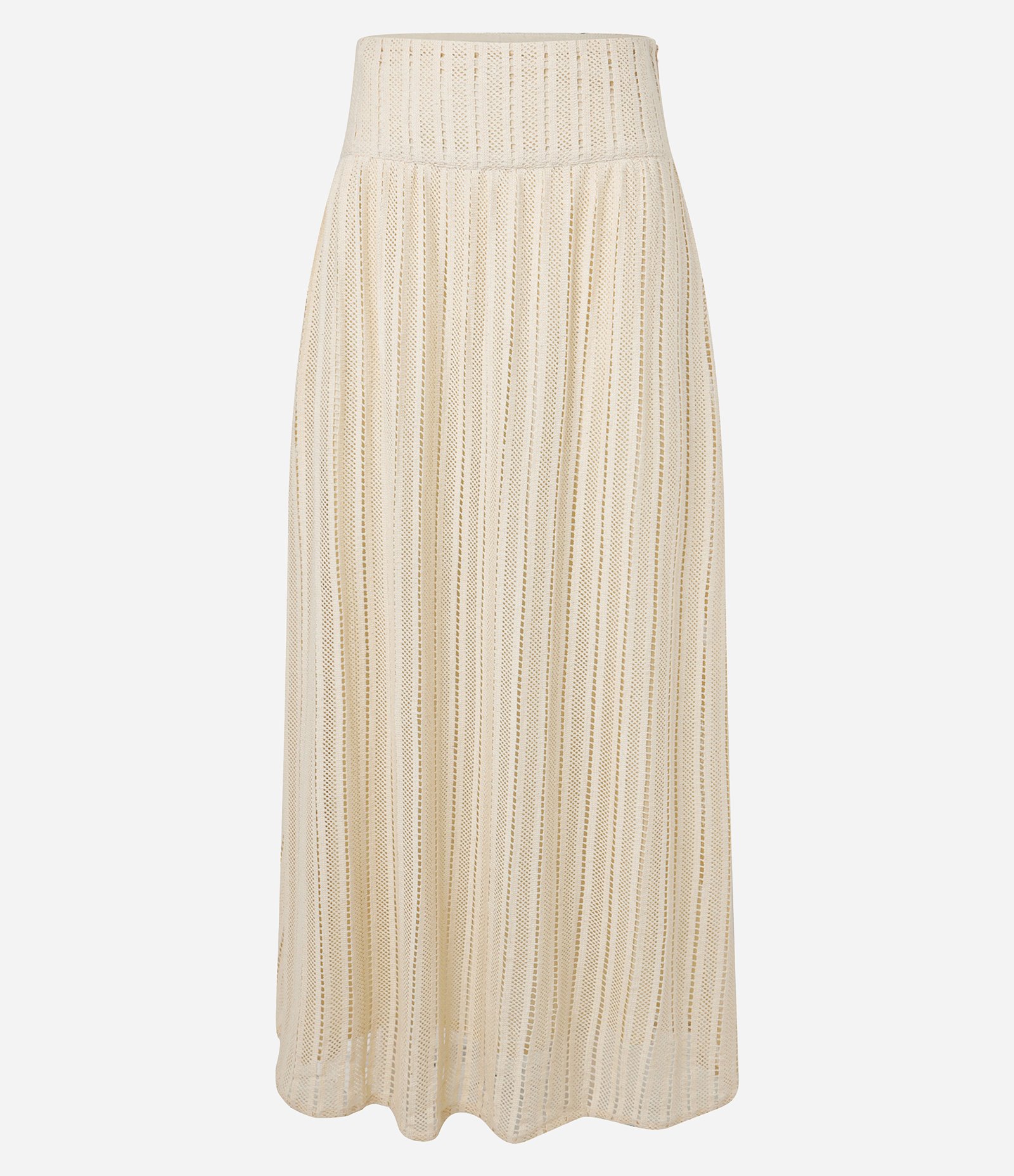 Saia Long Midi em Renda de Algodão com Pala Larga Bege 6