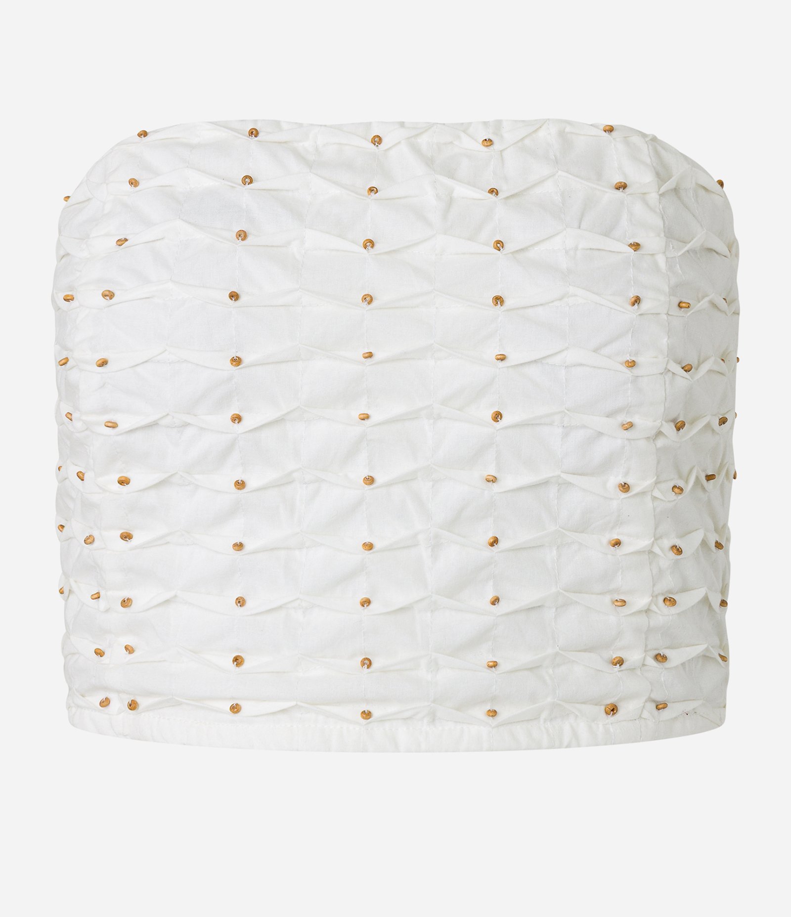 Blusa Cropped Sem Alças com Aplicação de Miçangas Off White 7