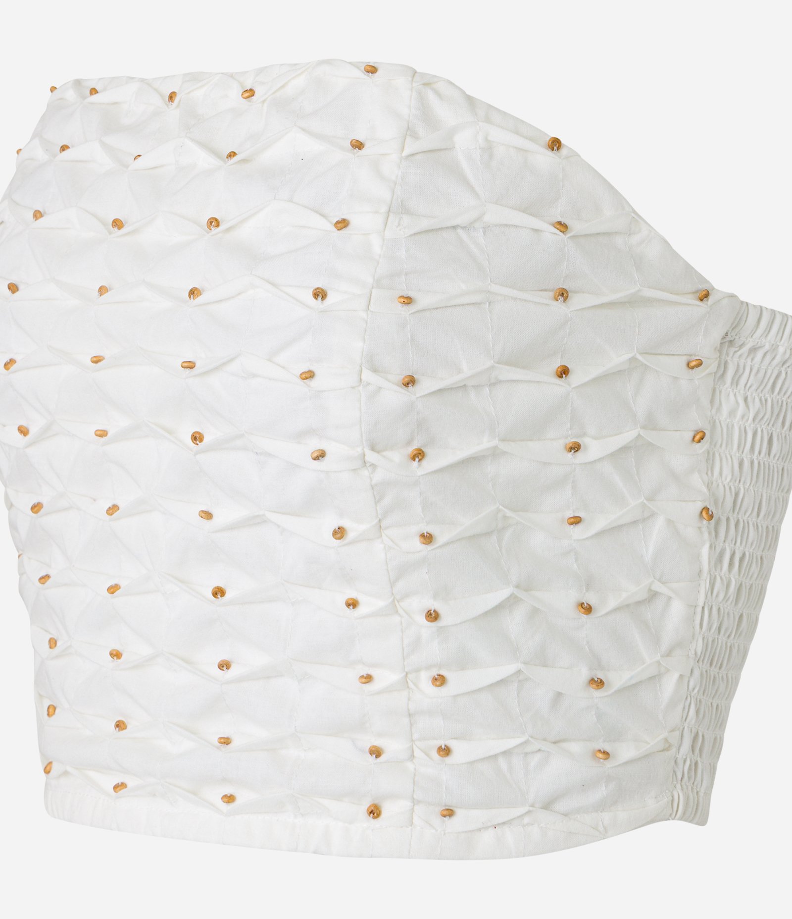 Blusa Cropped Sem Alças com Aplicação de Miçangas Off White 8