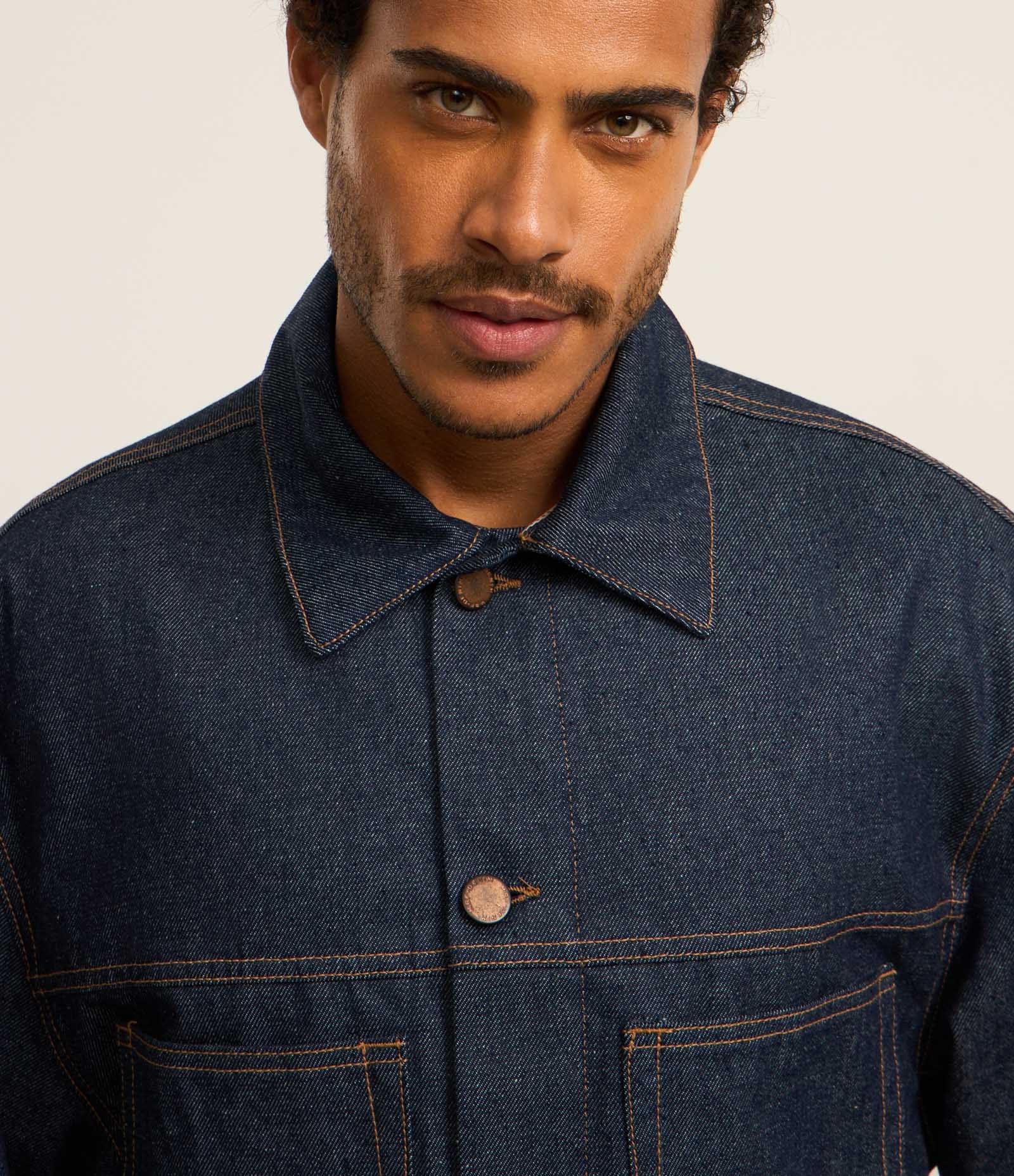 Jaqueta em Jeans com Gola Colarinho e Bolsos Azul 3