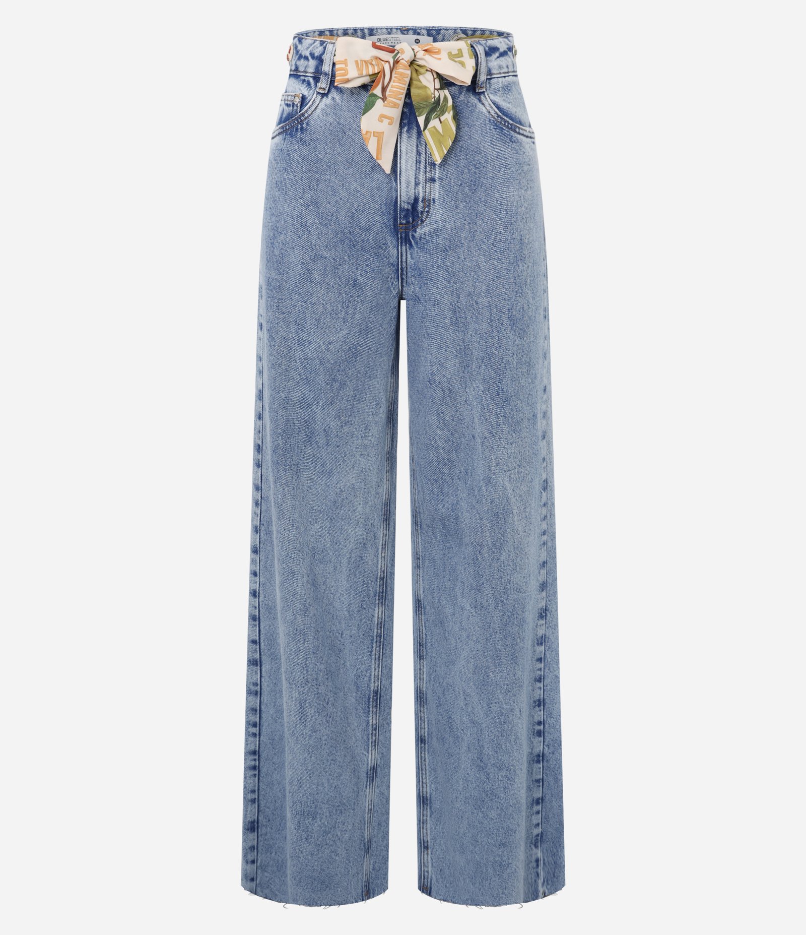 Calça Wide Leg em Jeans com Cinto Lenço e Ilhós Azul 5