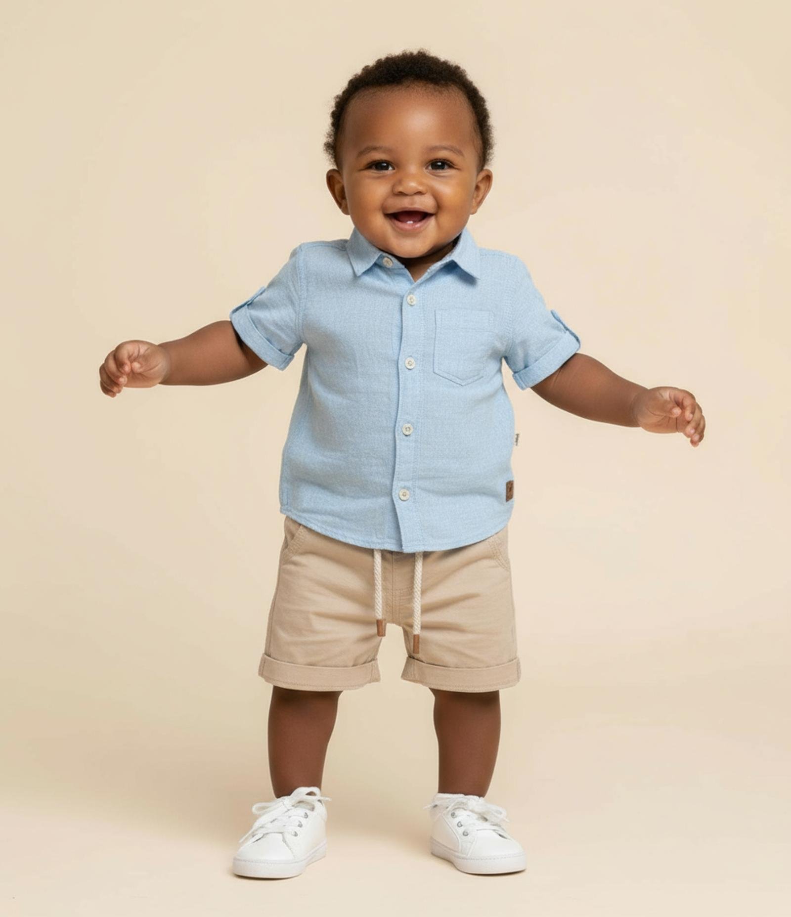 Camisa Infantil em Cambraia com Bolso - Tam 0 a 18 Meses Azul 1