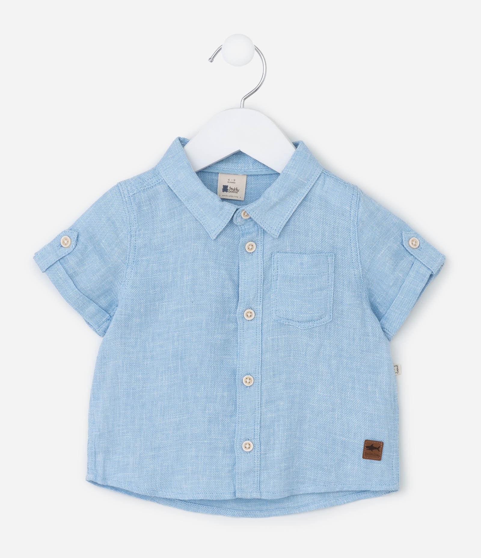 Camisa Infantil em Cambraia com Bolso - Tam 0 a 18 Meses Azul 2