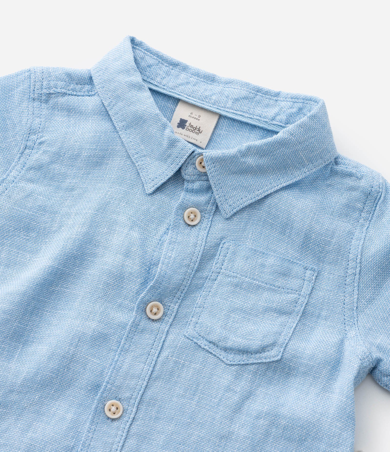 Camisa Infantil em Cambraia com Bolso - Tam 0 a 18 Meses Azul 8