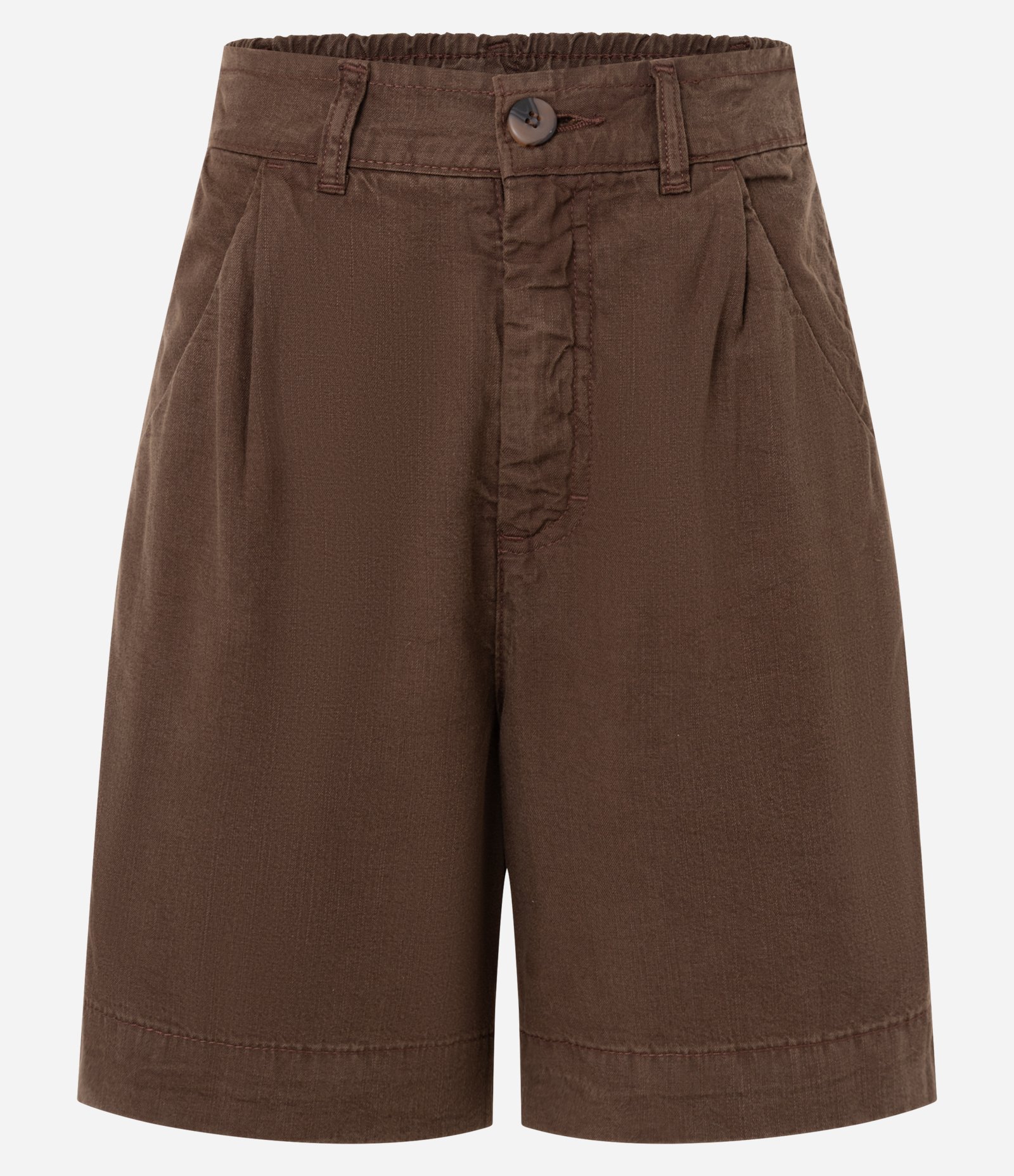 Bermuda em Sarja com Cós Elástico e Pregas Marrom 5