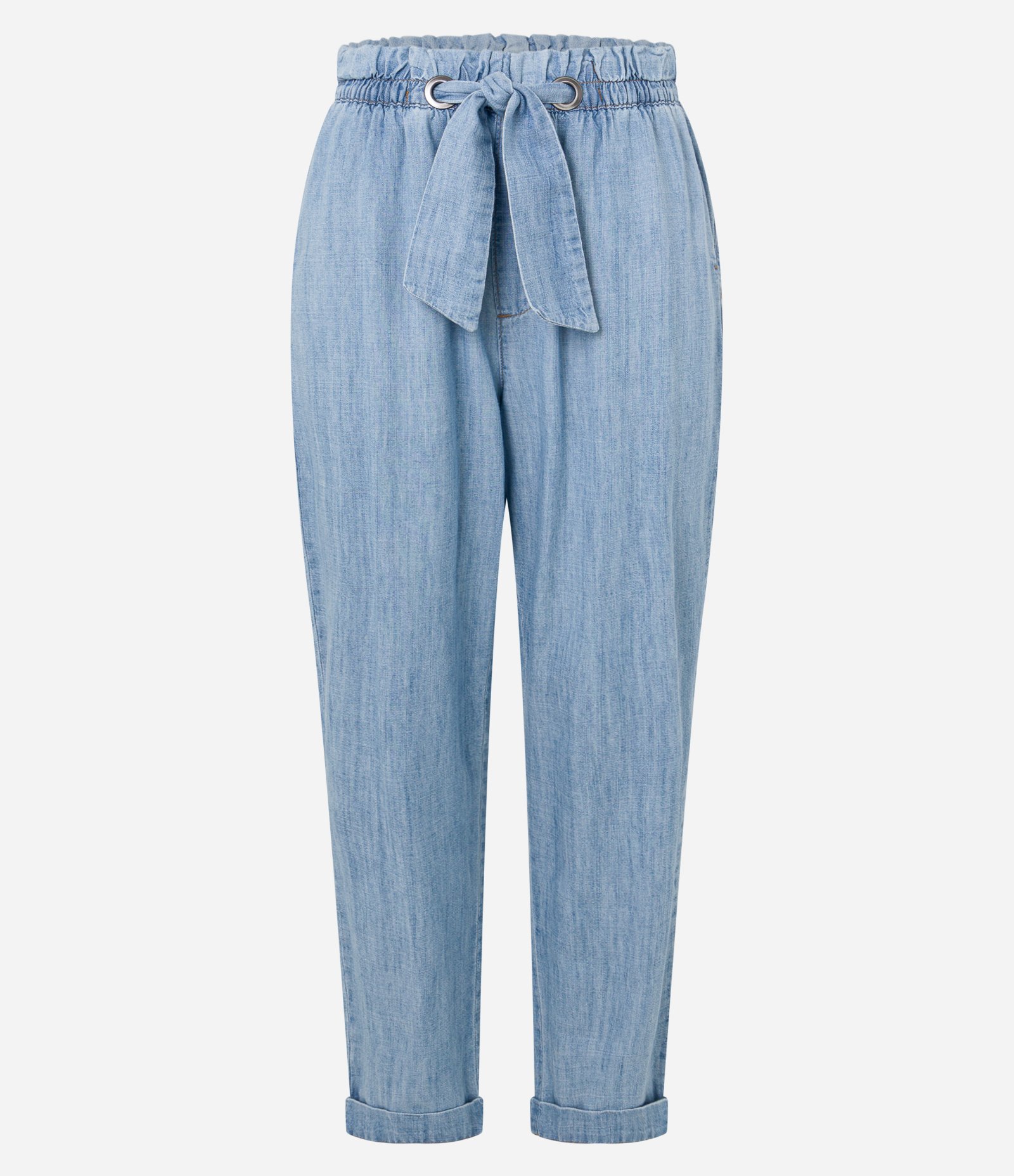 Calça Carrot em Jeans com Ilhós e Cinto Faixa na Cintura Azul 5