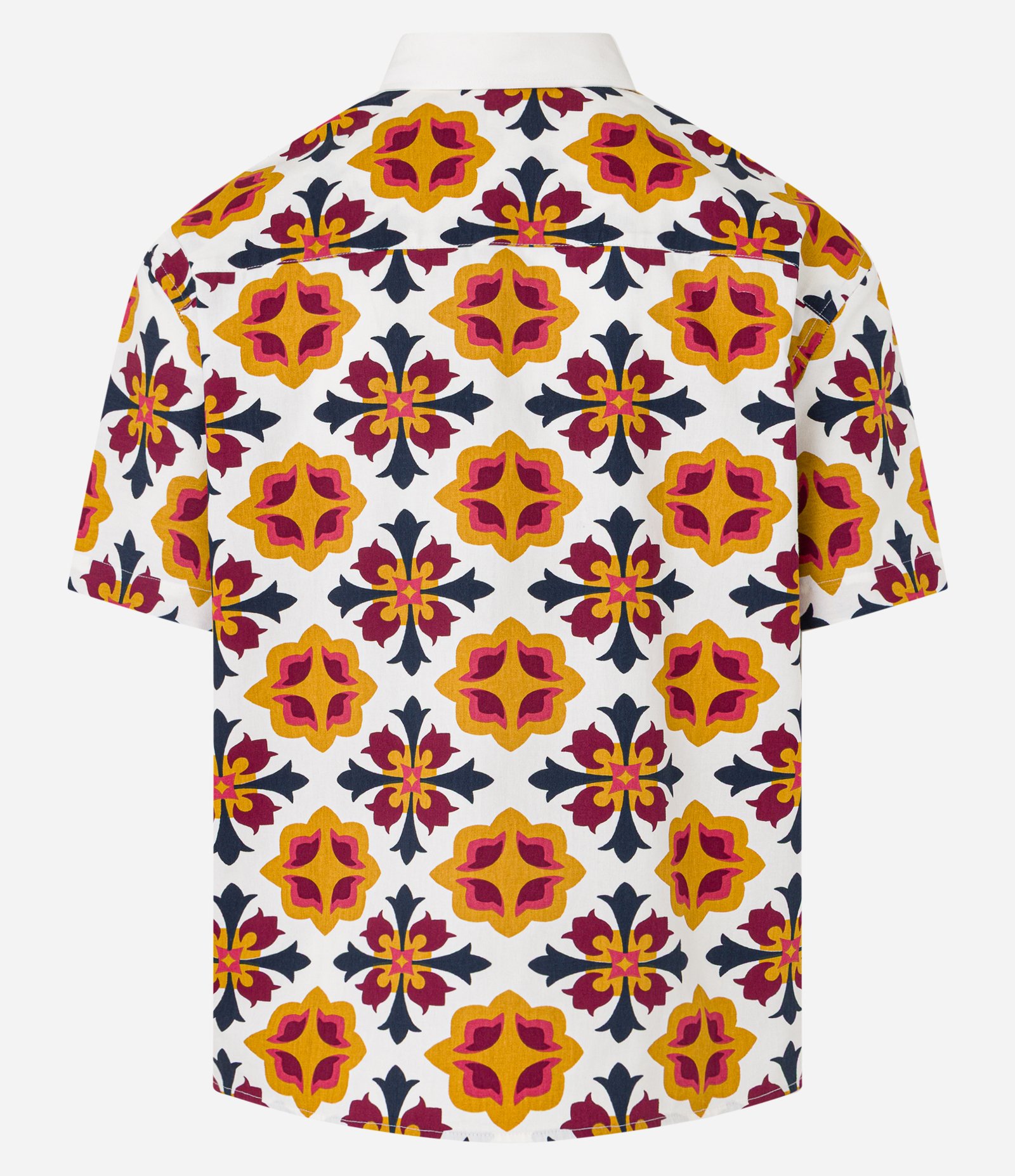 Camisa Boxy em Sarja com Estampa de Azulejo Português Off White/Laranja/Verde 7