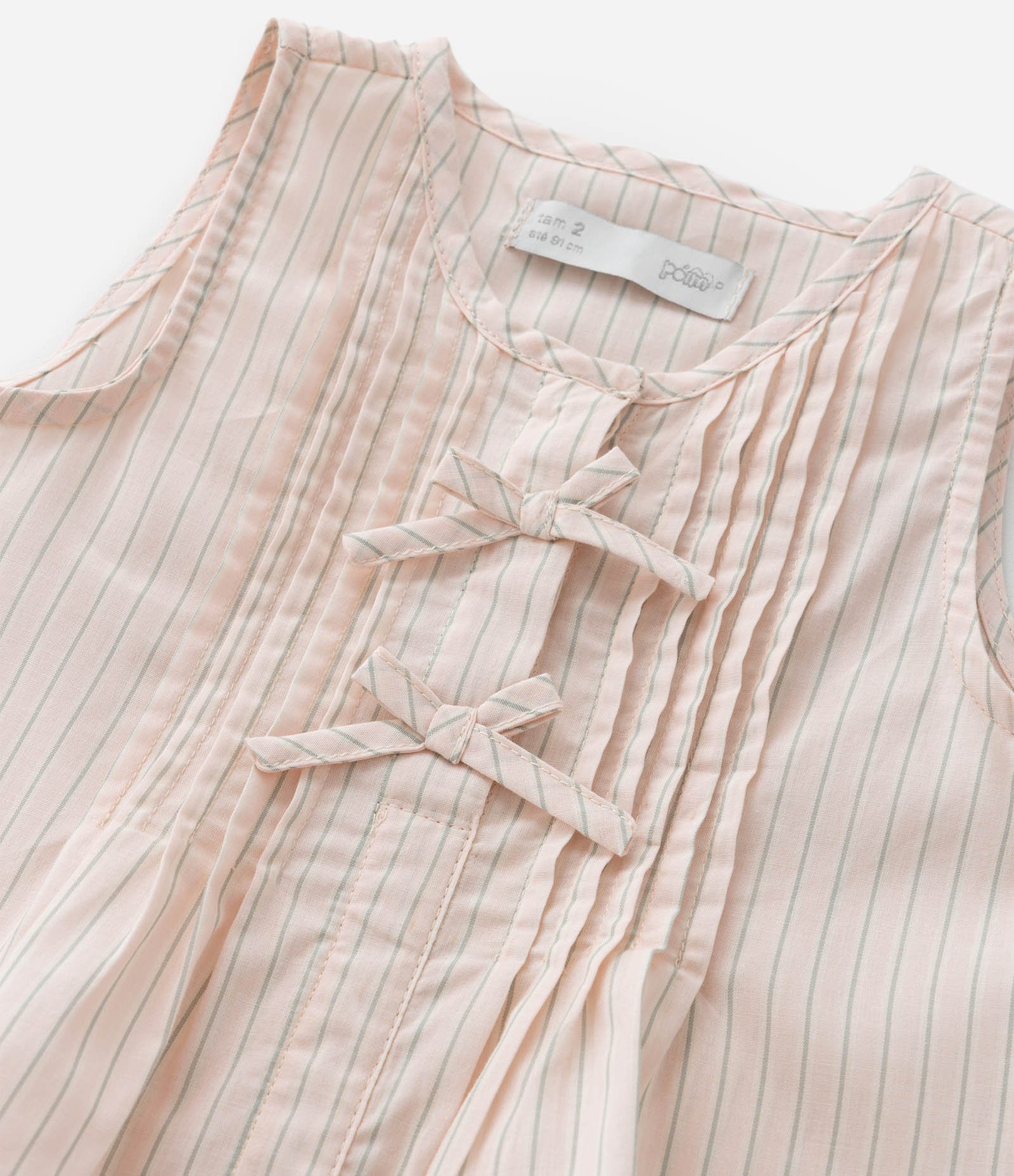 Conjunto Infantil em Tricoline com Lacinhos e Calça Wide Leg - Tam 1 a 6 Anos Rosa 11