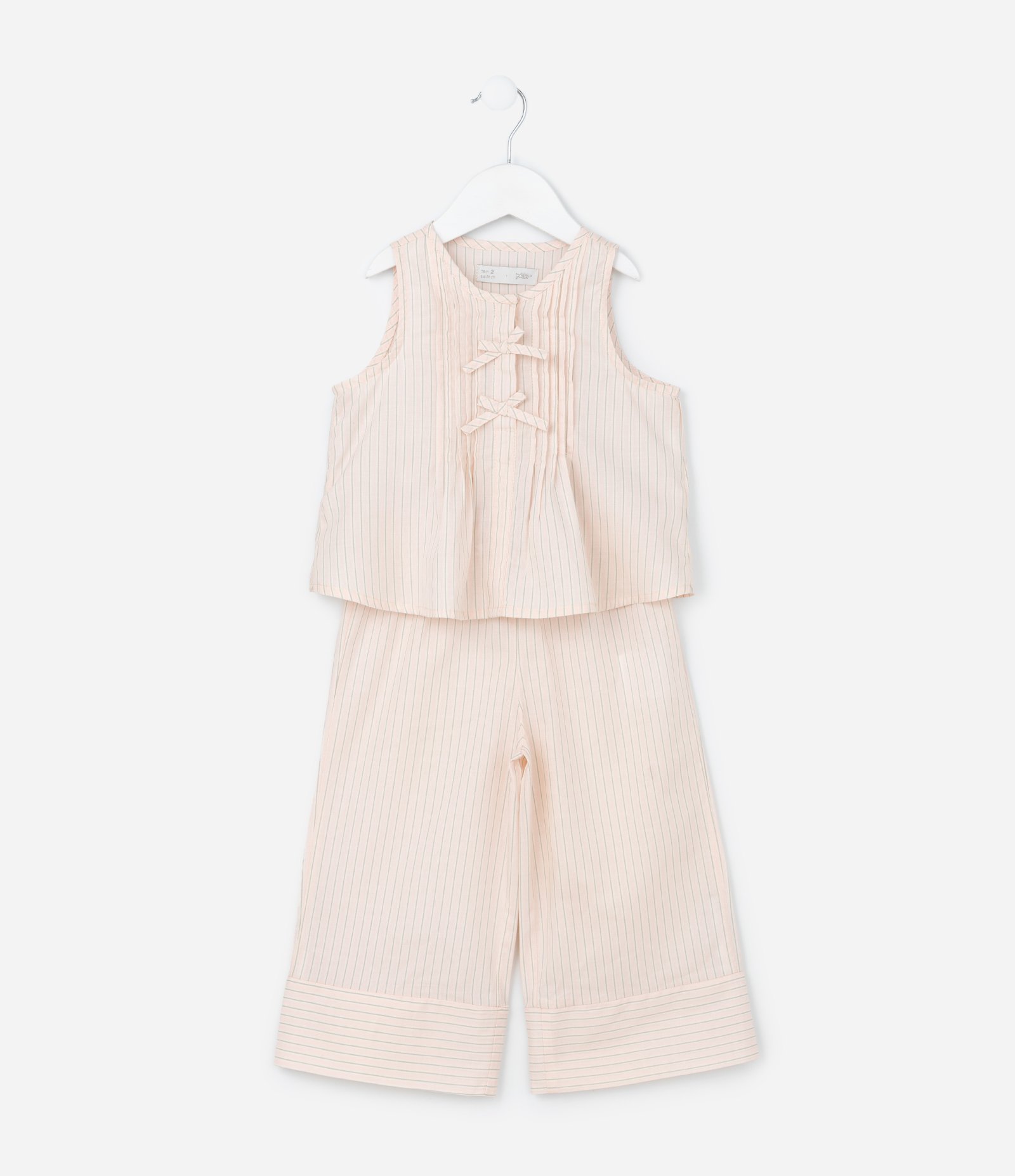 Conjunto Infantil em Tricoline com Lacinhos e Calça Wide Leg - Tam 1 a 6 Anos Rosa 2