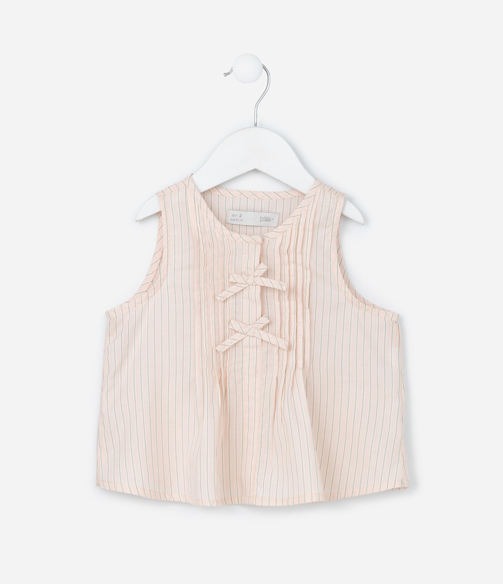 Conjunto Infantil em Tricoline com Lacinhos e Calça Wide Leg - Tam 1 a 6 Anos Rosa 3