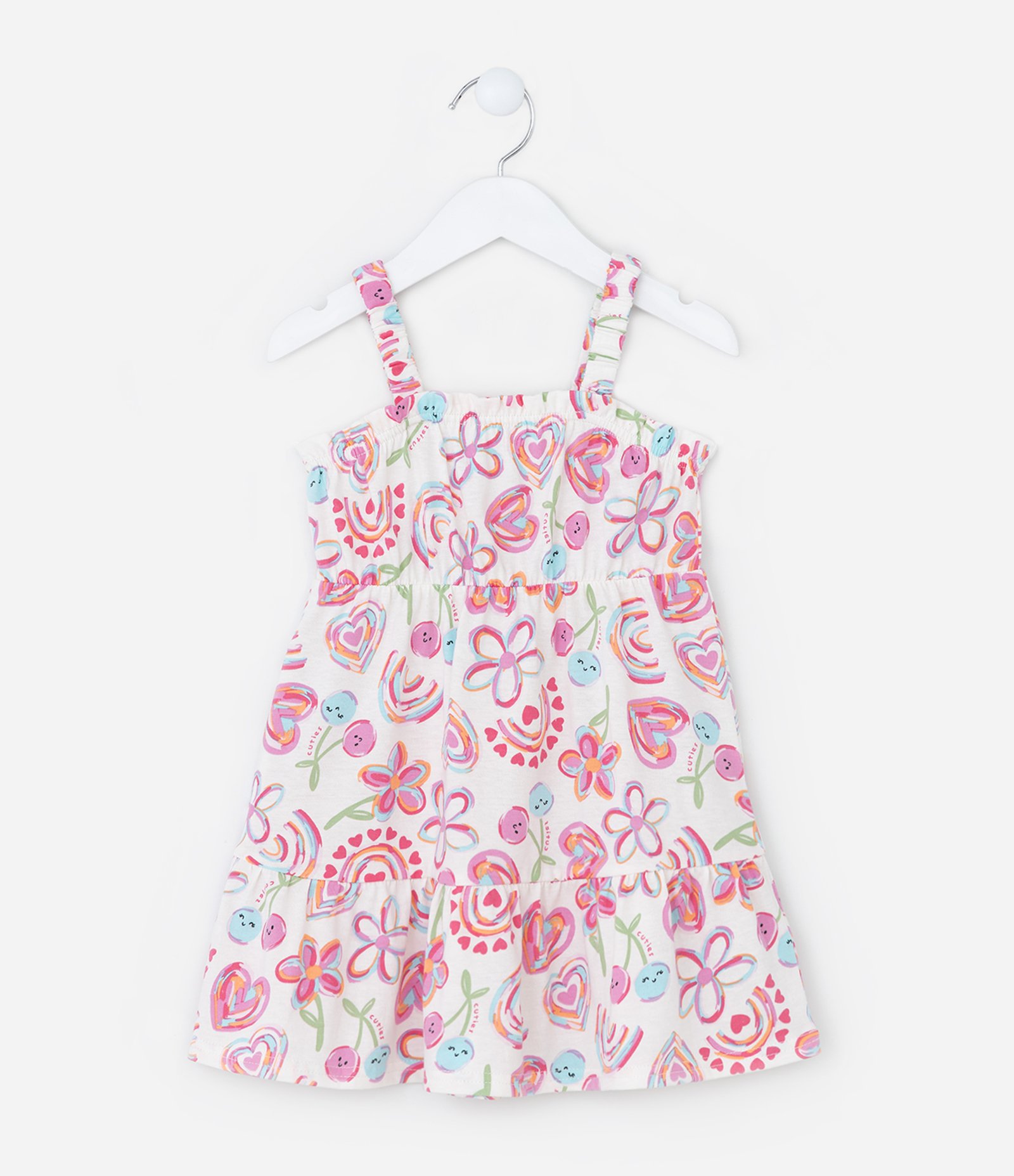 Vestido Infantil com Babados e Estampa Floral - Tam 1 a 6 Anos Rosa/Branco 2
