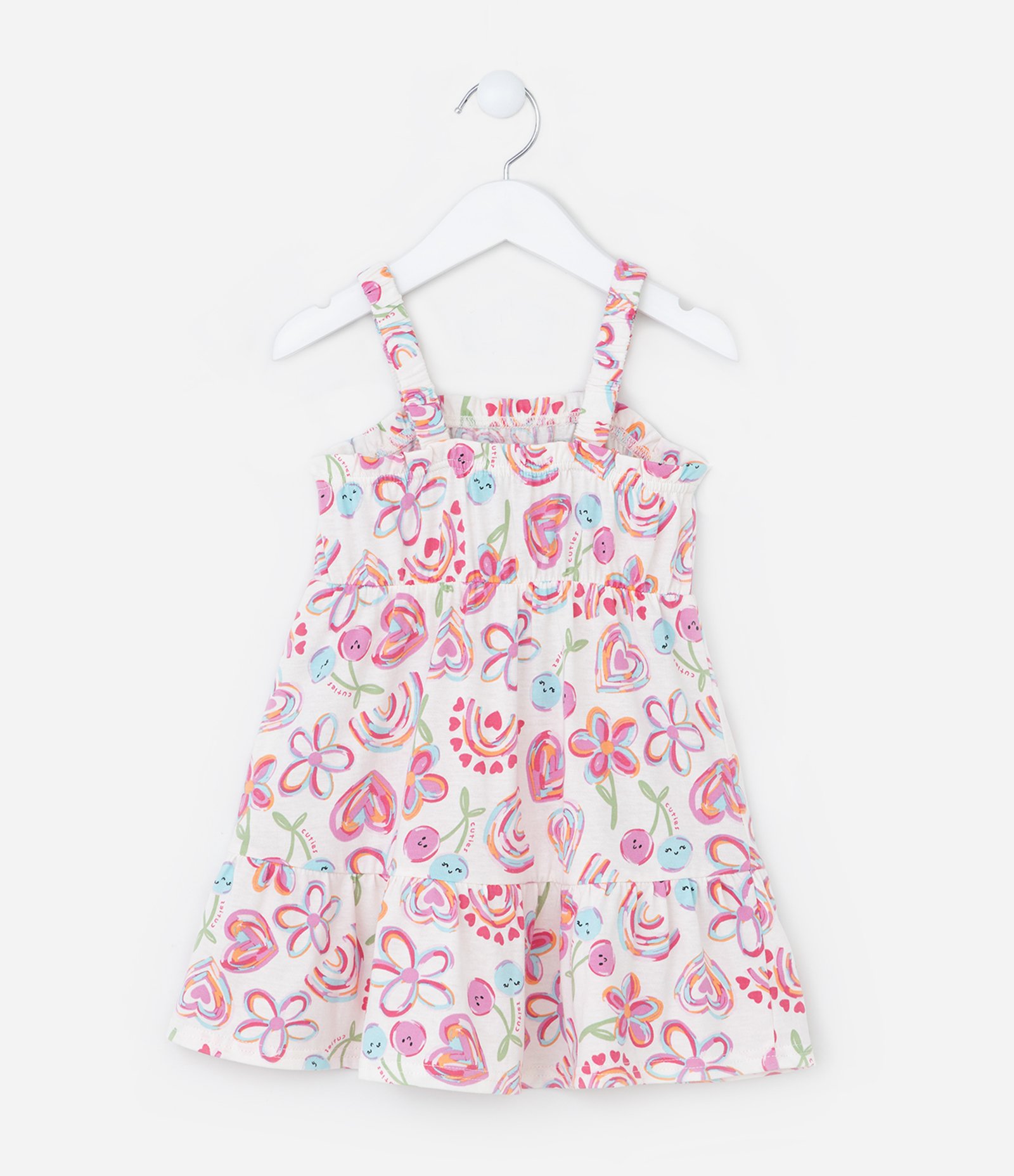 Vestido Infantil com Babados e Estampa Floral - Tam 1 a 6 Anos Rosa/Branco 3