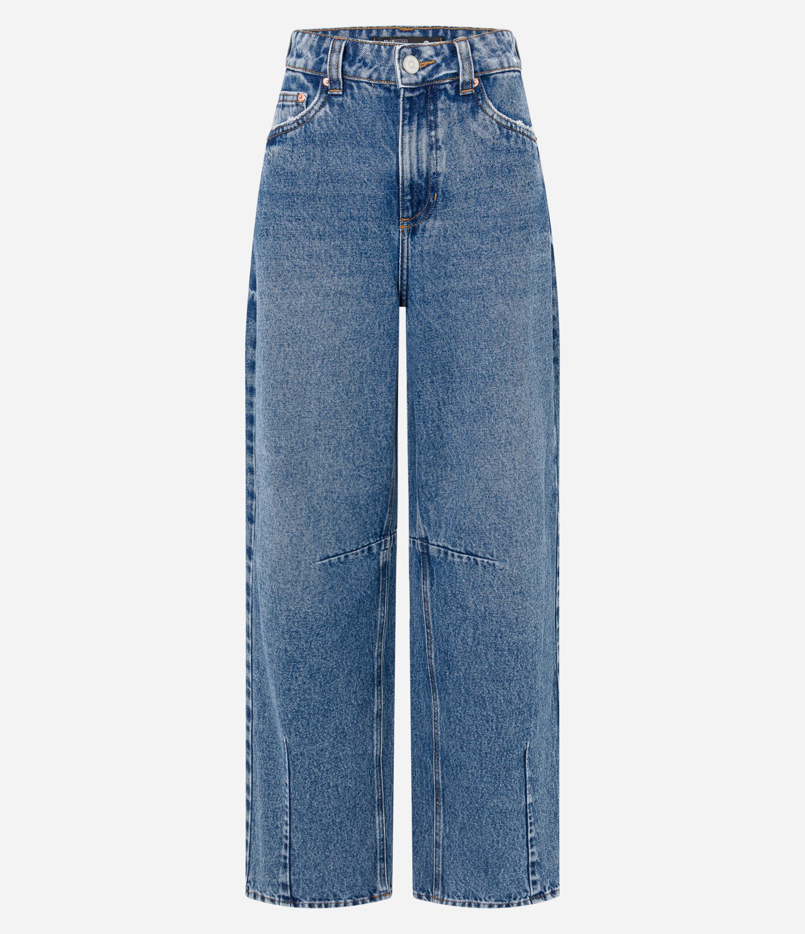 Calça Baggy em Jeans com Recortes na Barra Azul 5