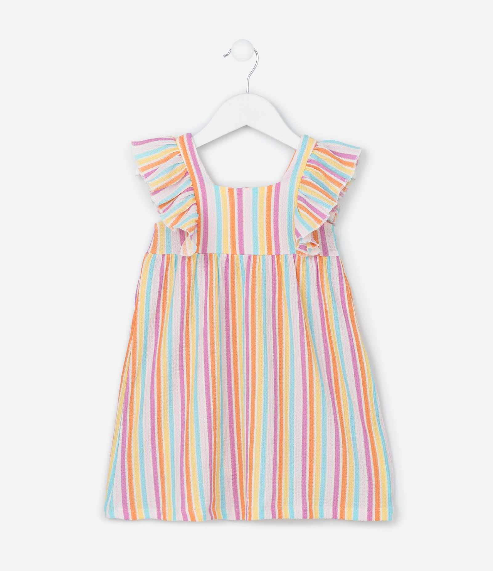 Vestido Infantil com Babados e Listras - Tam 1 a 6 Anos Multicores 1