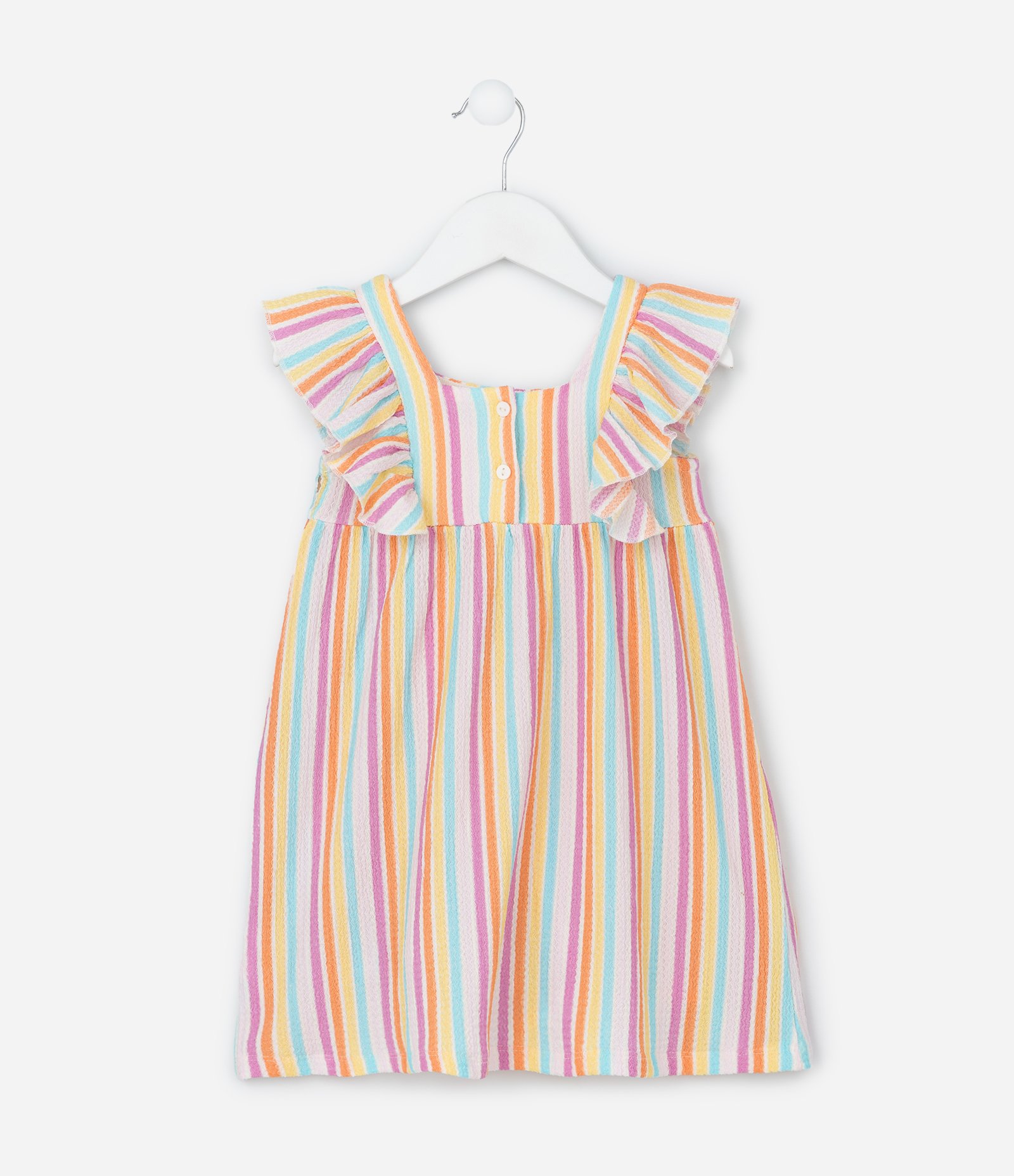 Vestido Infantil com Babados e Listras - Tam 1 a 6 Anos Multicores 2