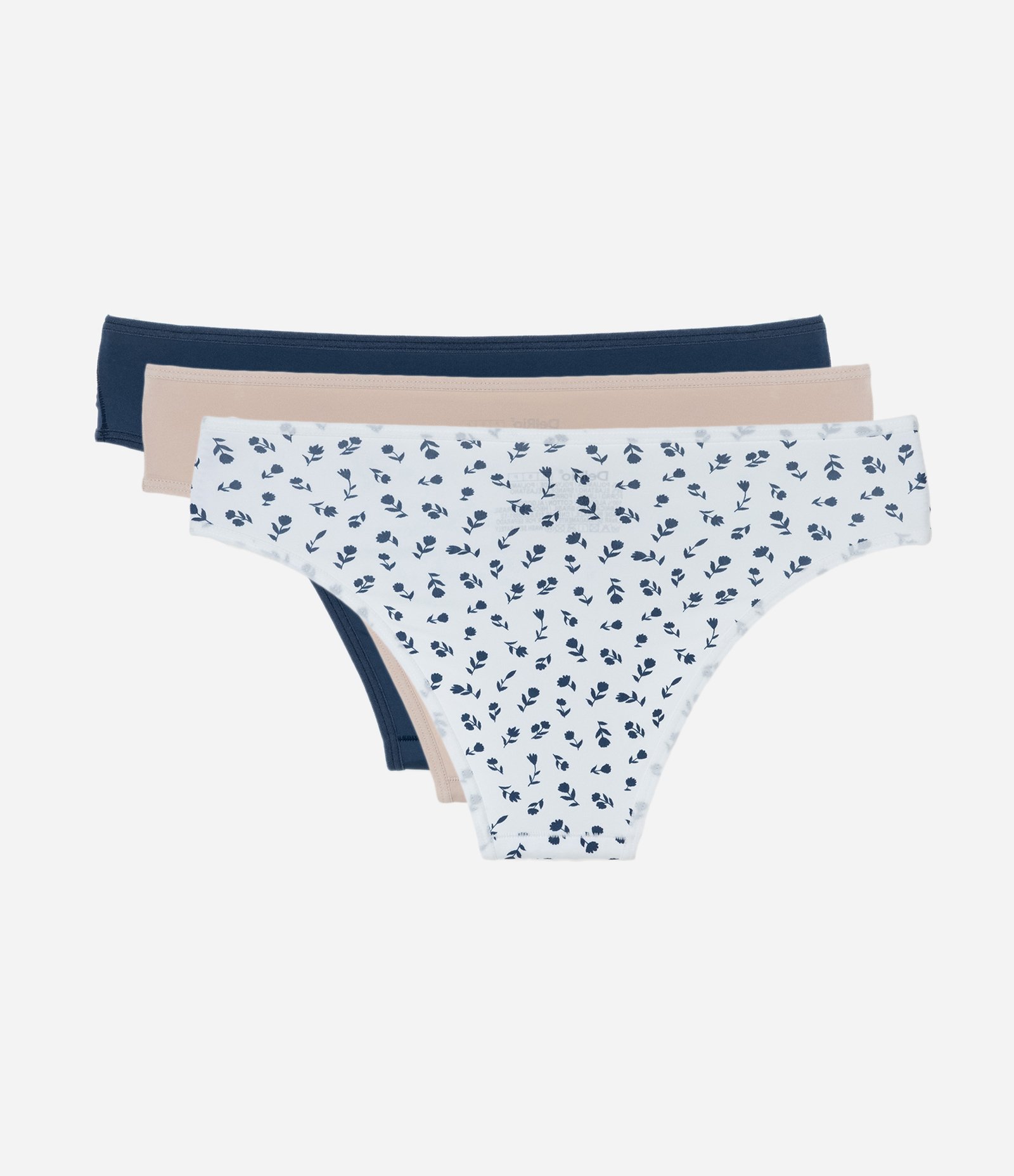Kit 03 Calcinhas Biquíni em Microfibra Lisas e Floral DelRio Multicores 2