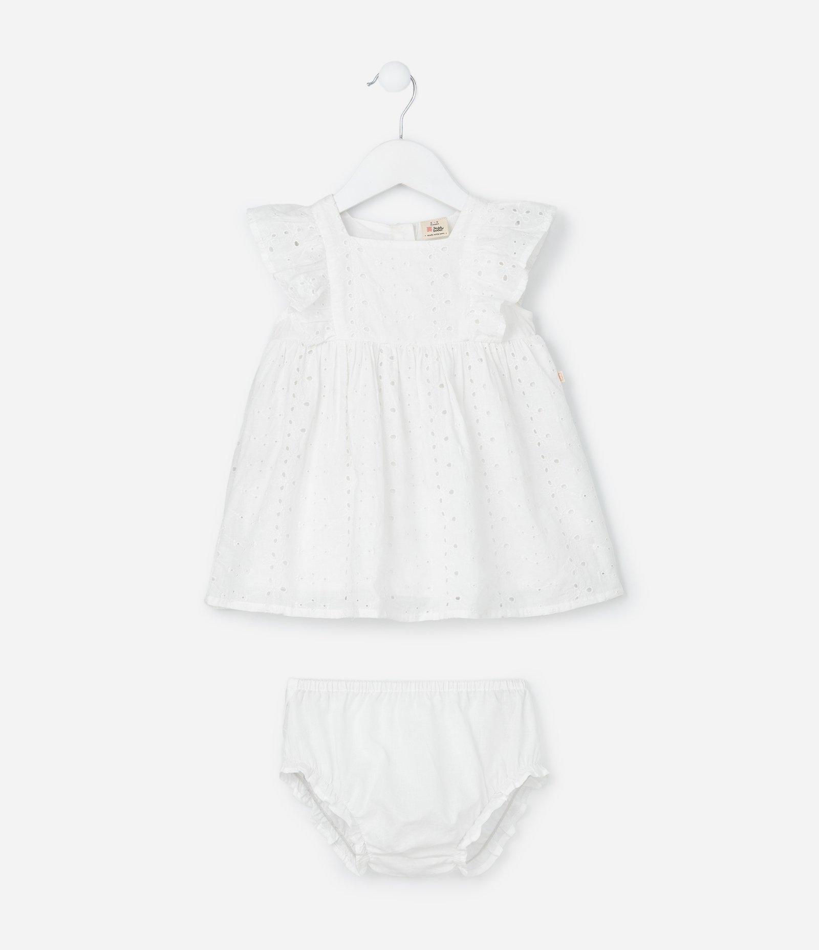 Vestido Infantil em Broderie com Babado e Calcinha - Tam 3 a 18 meses Branco 2