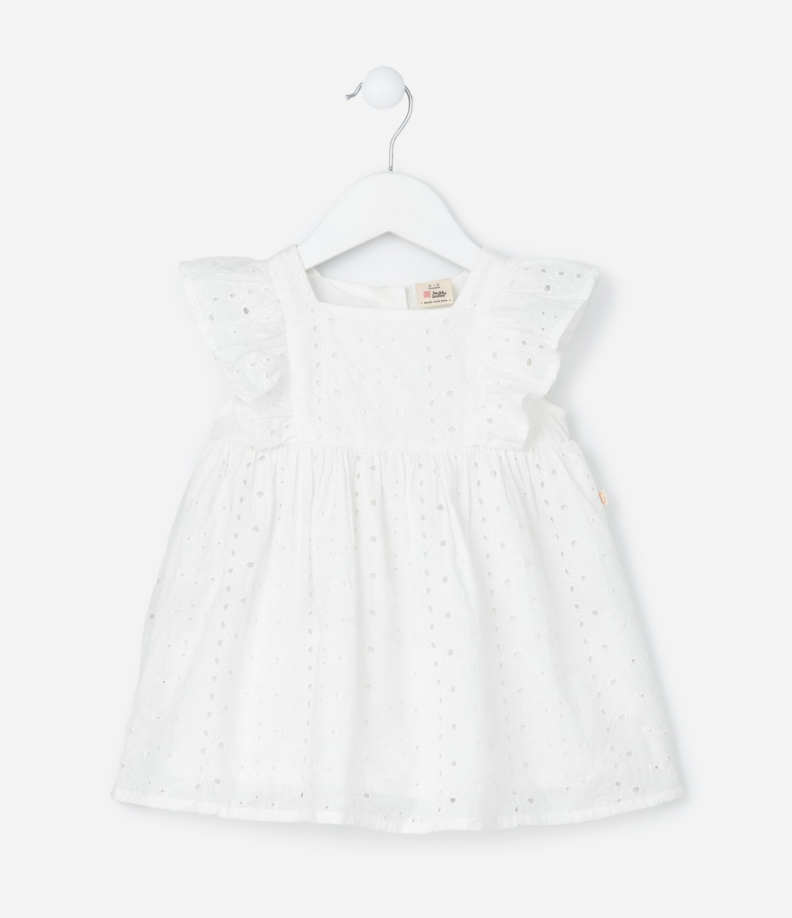 Vestido Infantil em Broderie com Babado e Calcinha - Tam 3 a 18 meses Branco 3