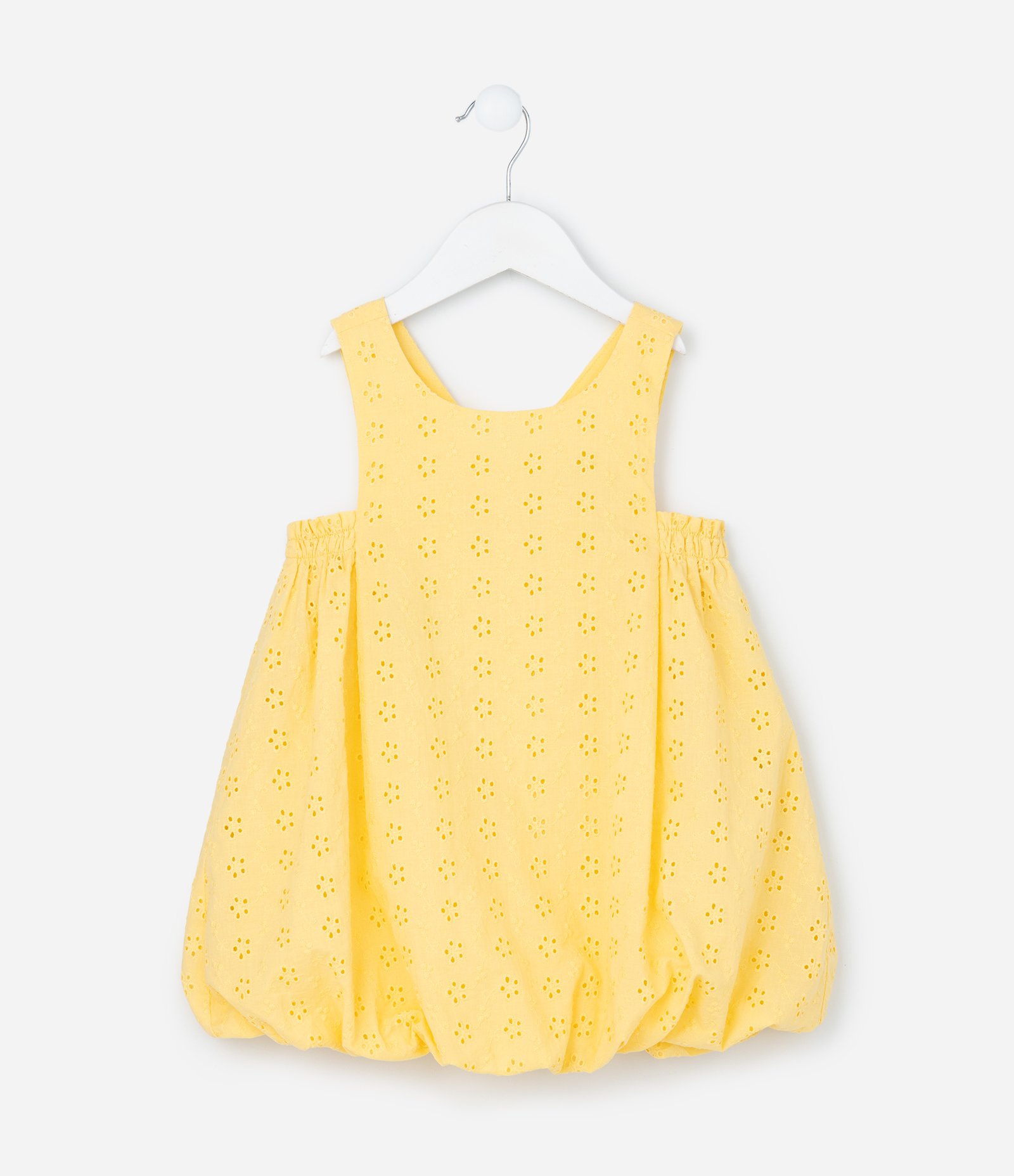 Vestido Balonê Infantil em Laise Texturizado - Tam 1 a 6 Anos Amarelo 2