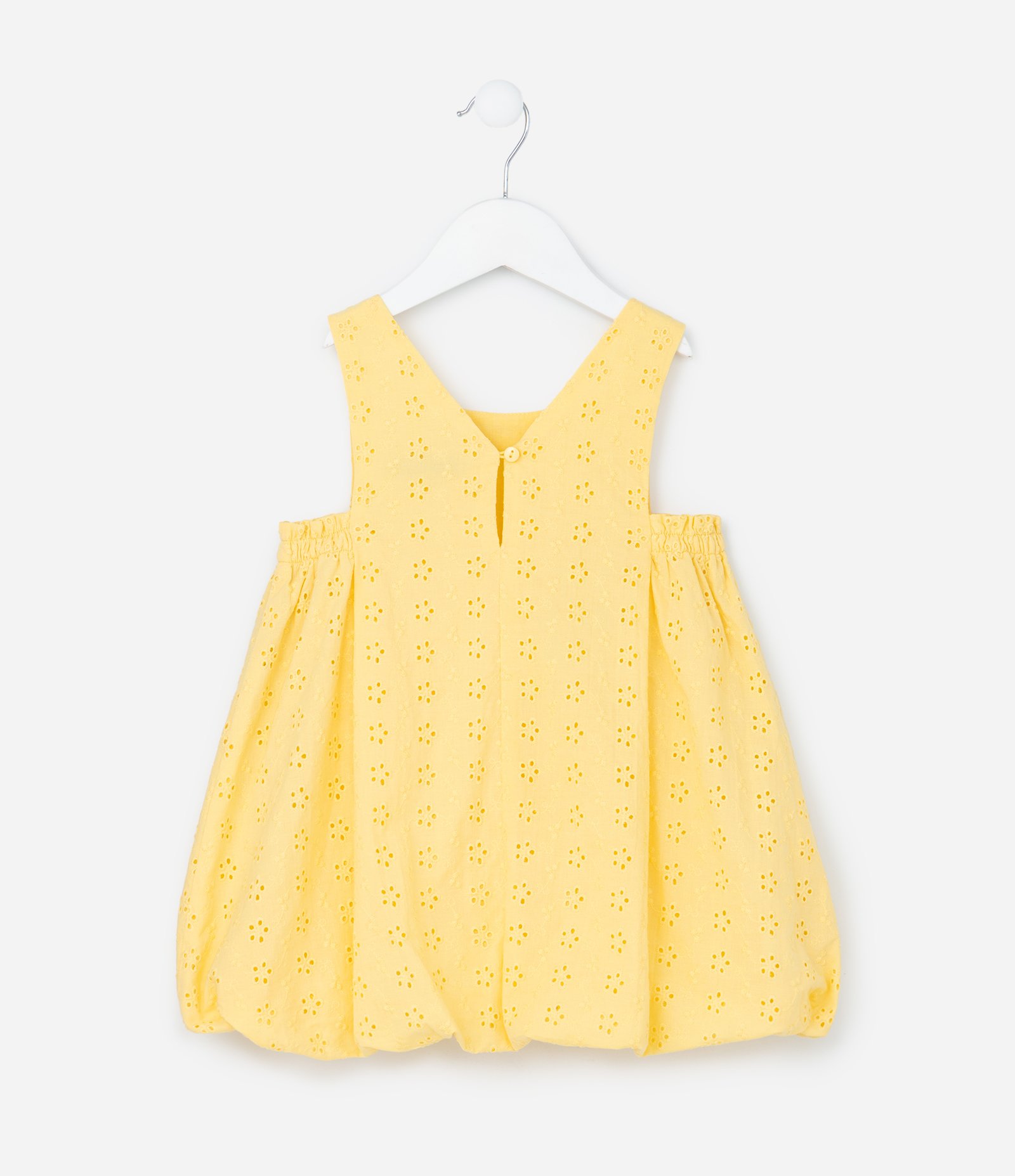 Vestido Balonê Infantil em Laise Texturizado - Tam 1 a 6 Anos Amarelo 3