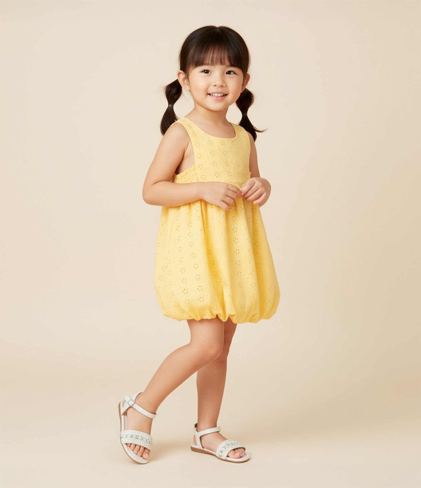 Vestido Balonê Infantil em Laise Texturizado - Tam 1 a 6 Anos Amarelo 1