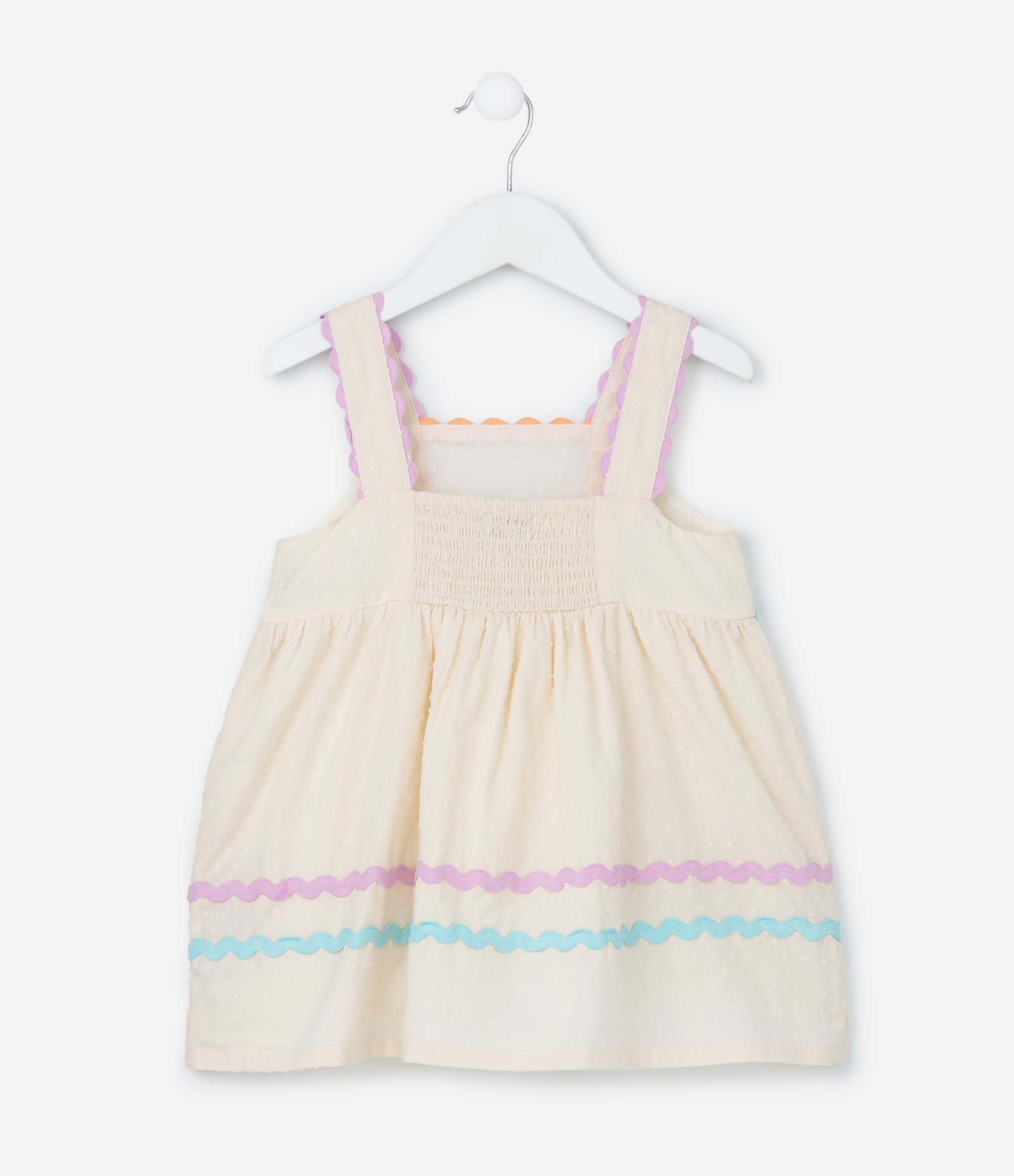 Vestido Infantil com Aviamentos Coloridos - Tam 1 a 6 Anos Bege 3
