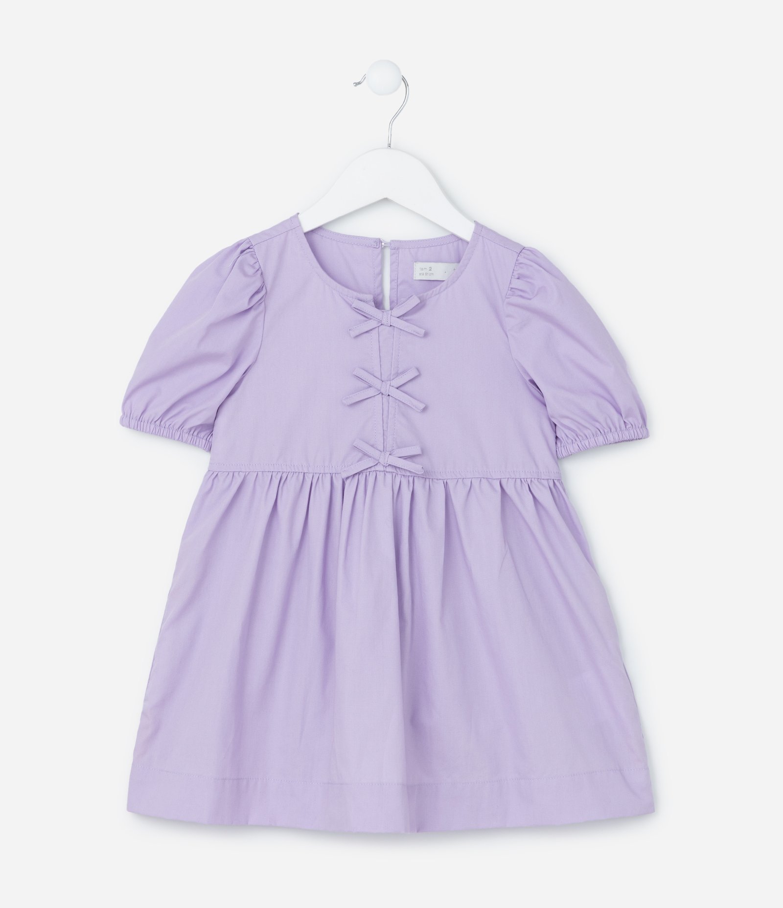 Vestido Infantil em Tricoline com Mangas Bufantes e Lacinhos - Tam 1 a 6 Anos Roxo 2