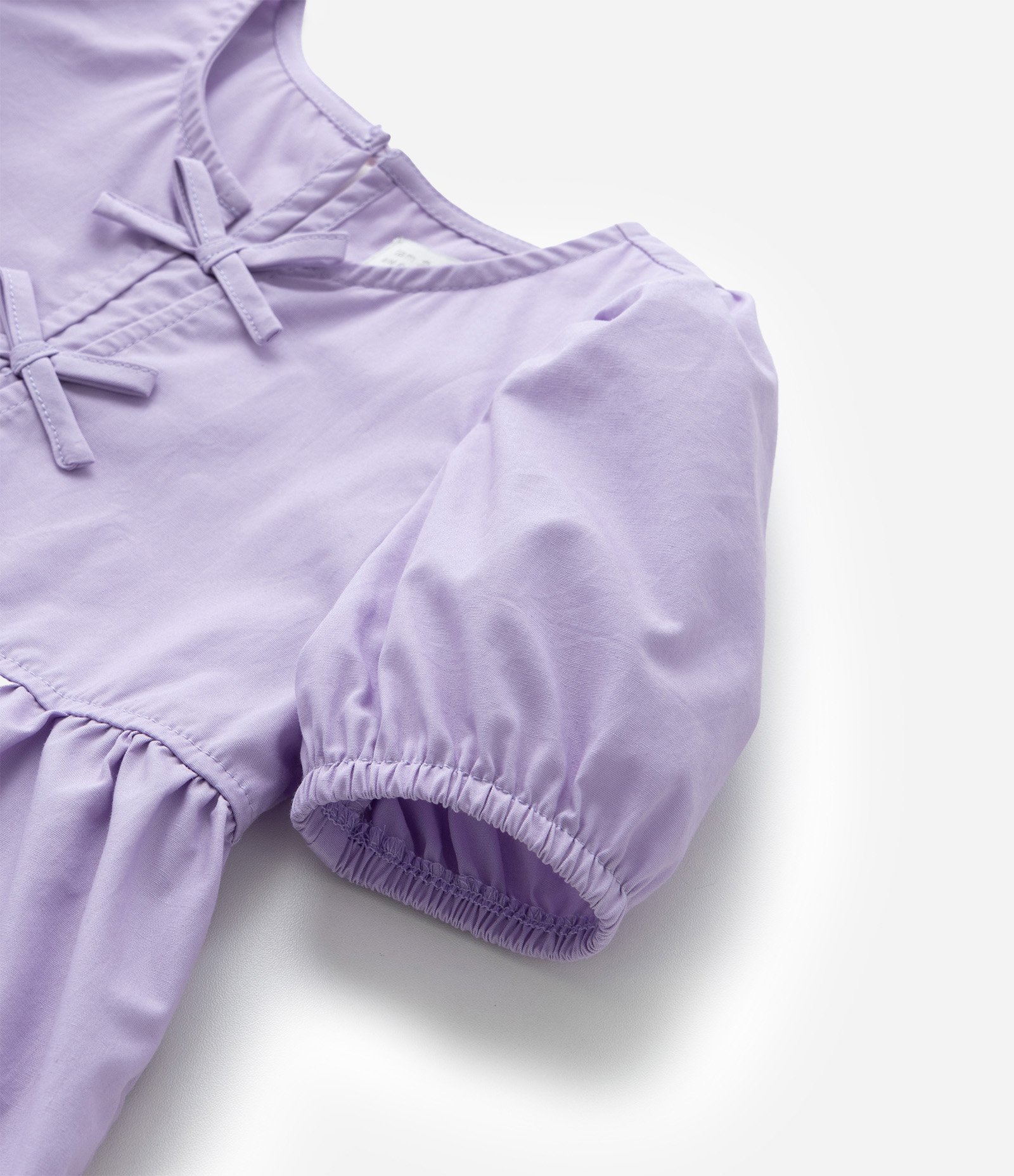 Vestido Infantil em Tricoline com Mangas Bufantes e Lacinhos - Tam 1 a 6 Anos Roxo 5