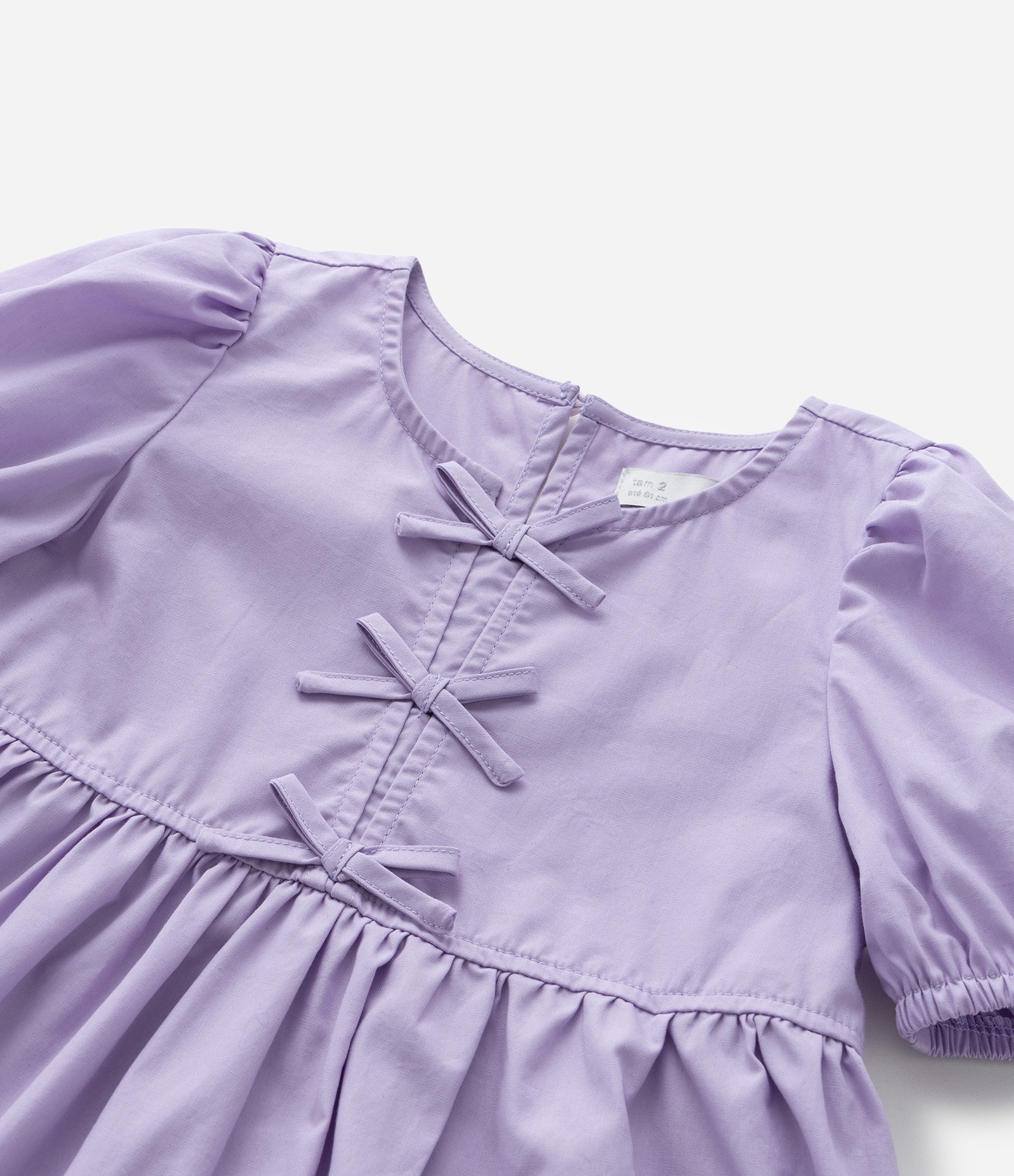 Vestido Infantil em Tricoline com Mangas Bufantes e Lacinhos - Tam 1 a 6 Anos Roxo 7