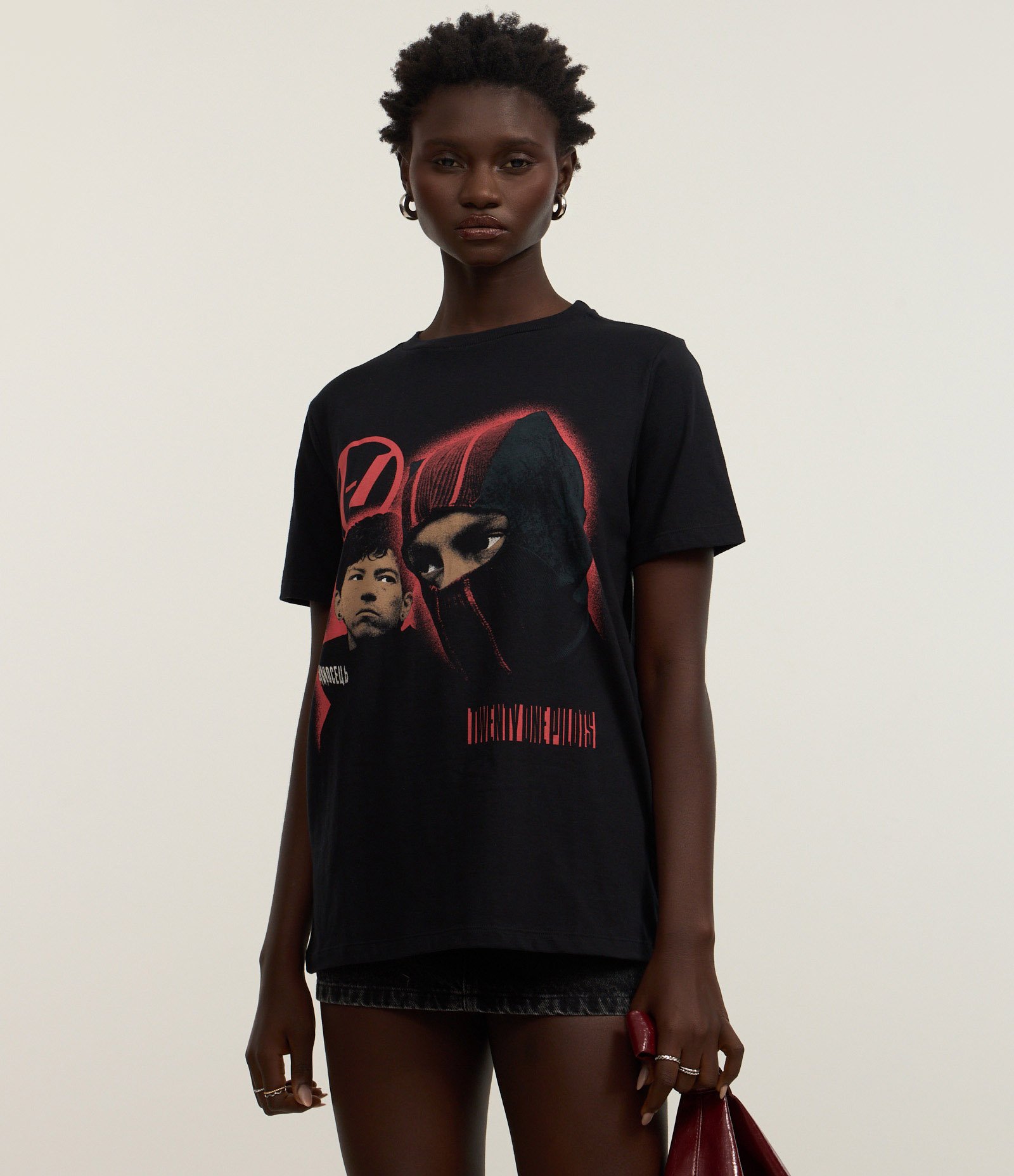 Camiseta T-shirt em Algodão com Estampa Twenty One Pilots Preto 3