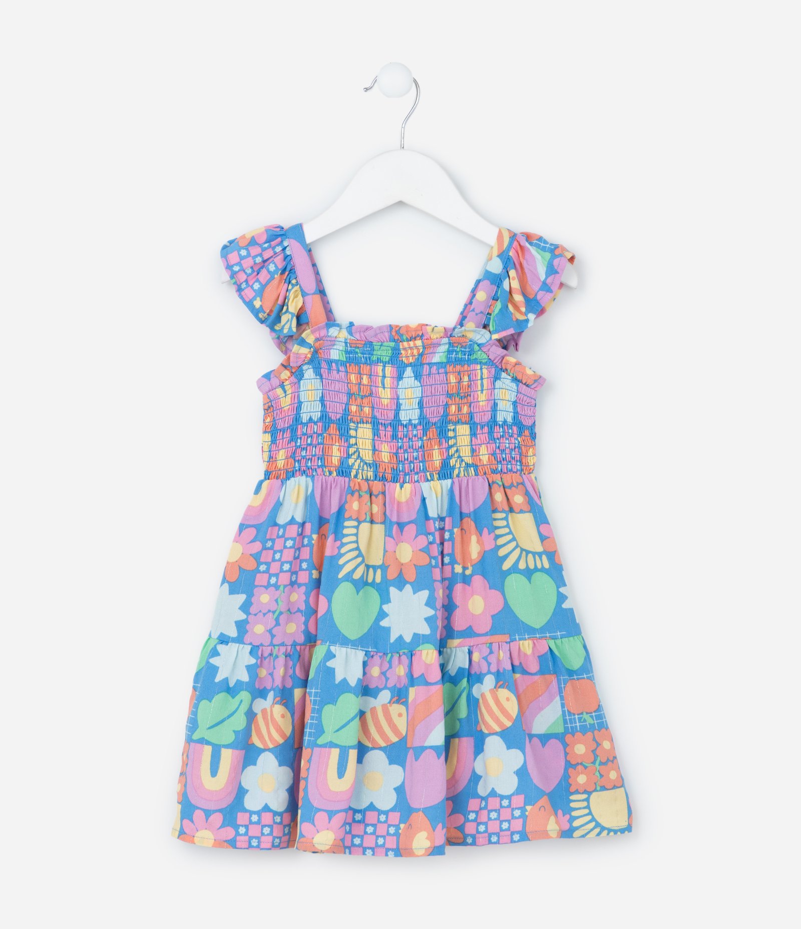 Vestido Infantil em Viscose com Frufru e Estampa Divertida - Tam 1 a 6 Anos Azul 1