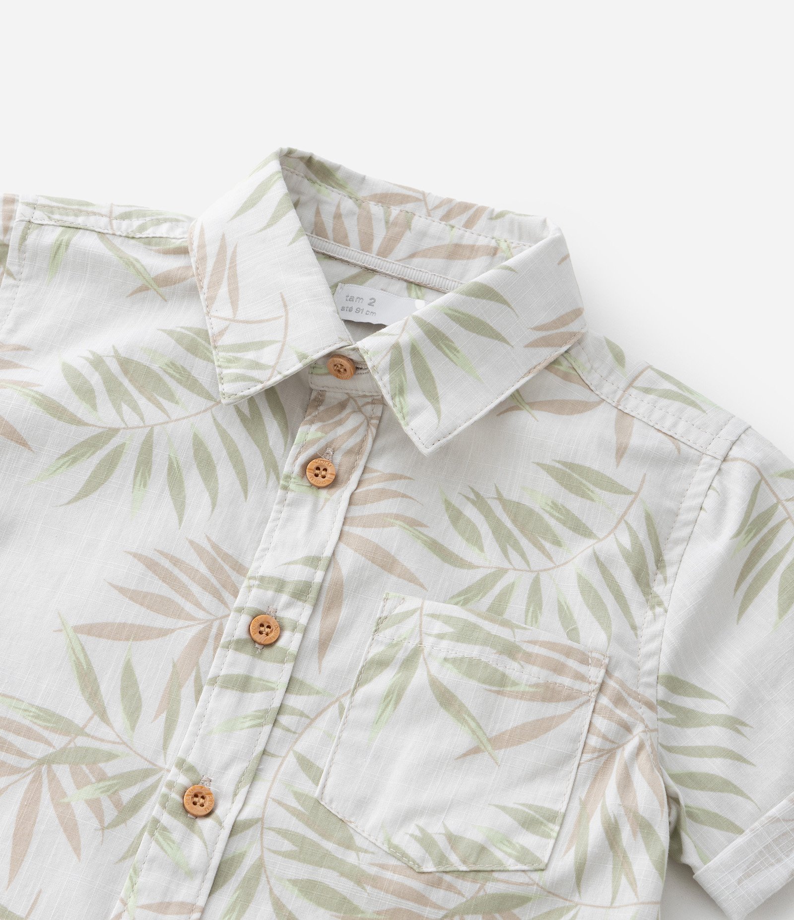 Conjunto Infantil em Algodão com Estampa de Folhagens - Tam 1 a 6 Anos Branco/Bege 14