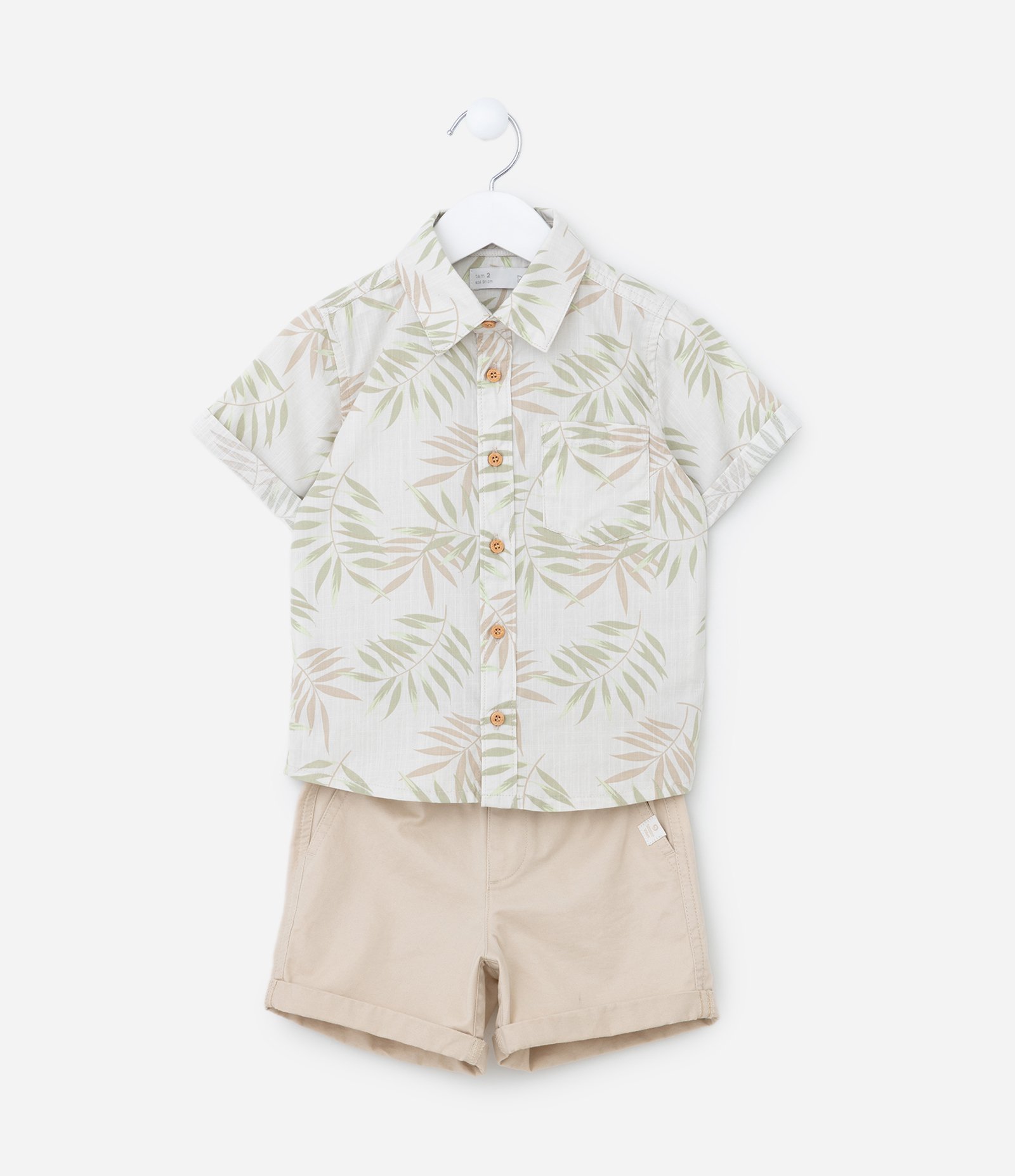 Conjunto Infantil em Algodão com Estampa de Folhagens - Tam 1 a 6 Anos Branco/Bege 1